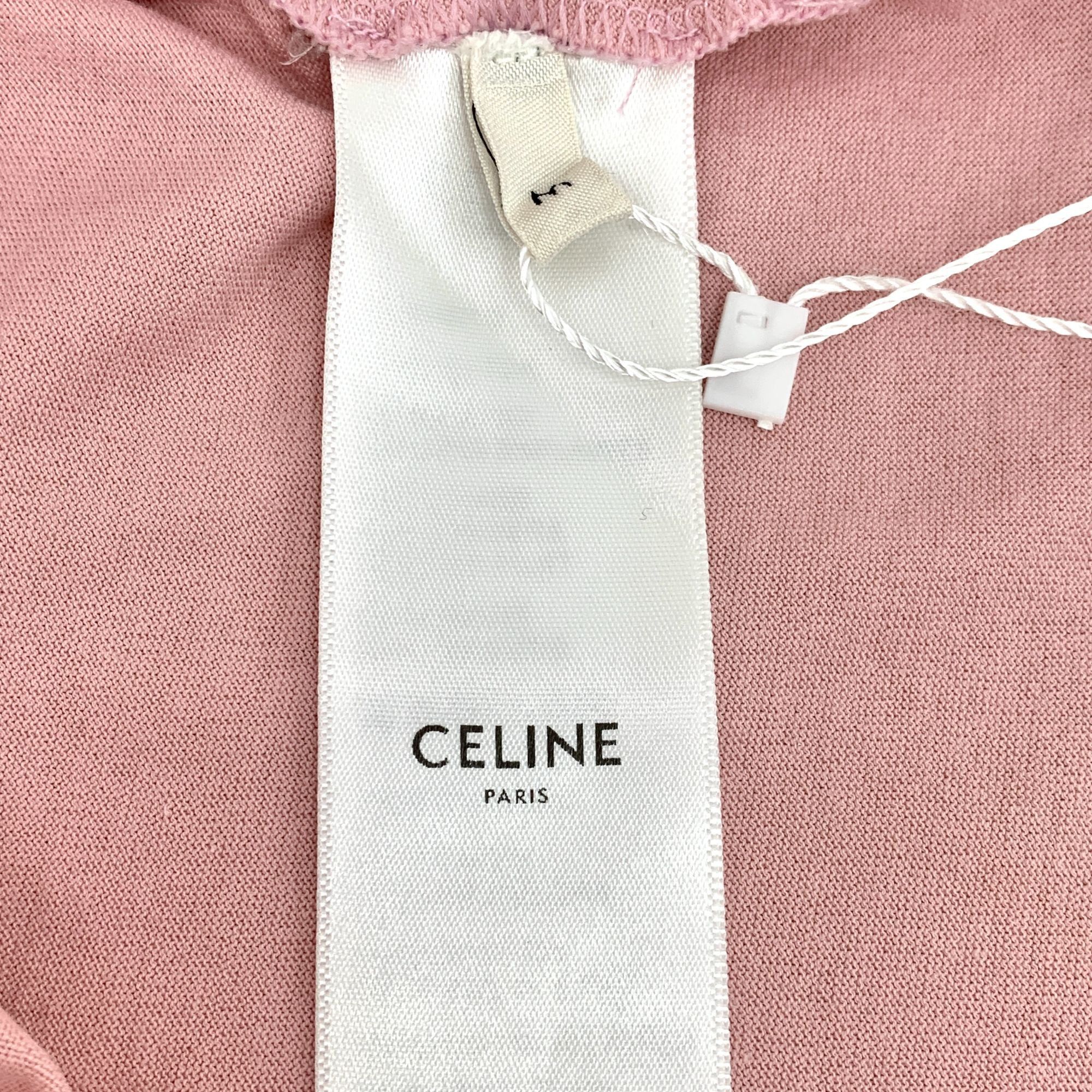 Celine Celine Pink Logo Printed Cotton Round-Neck Short-Sleeved T-S Size M / US 6-8 / IT 42-44 - 4 Thumbnail