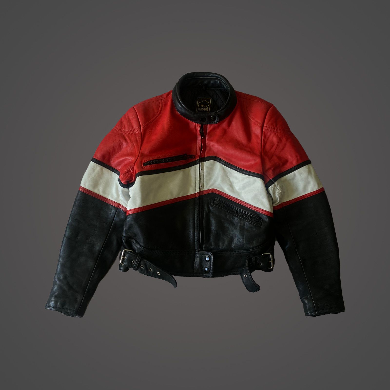 image of Harley Davidson x Leather Jacket Vintage Motorcycle Biker Leather Jacket in Black Red White (Size X