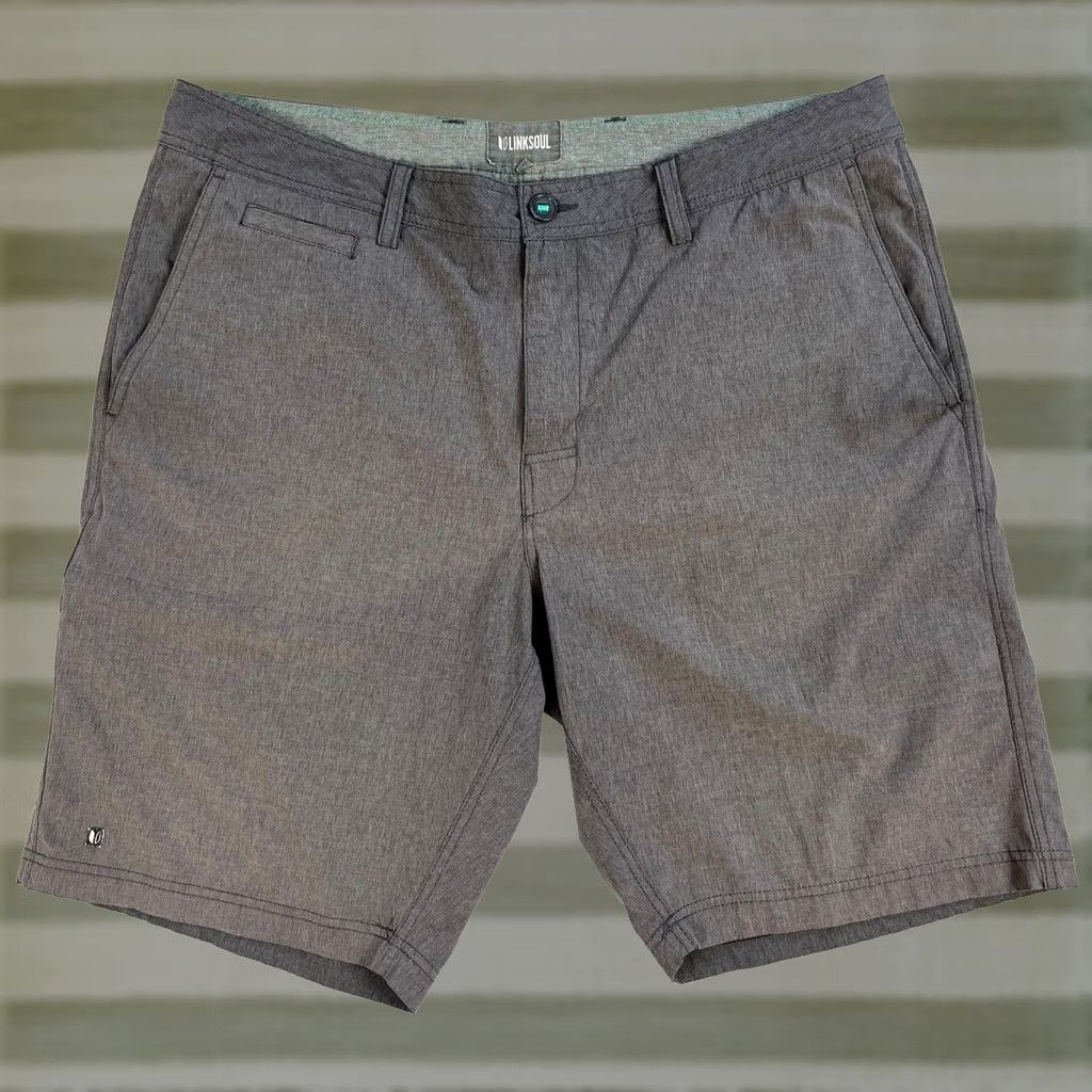 Vintage Linksoul Men's Boardwalker Shorts 38" Waist 10" Inseam Gray Polyester Blend Flat Front Belt Loops Chino Casual Breathable Pockets 10" Inseam Mens Size US 38 / EU 54 - 1 Thumbnail