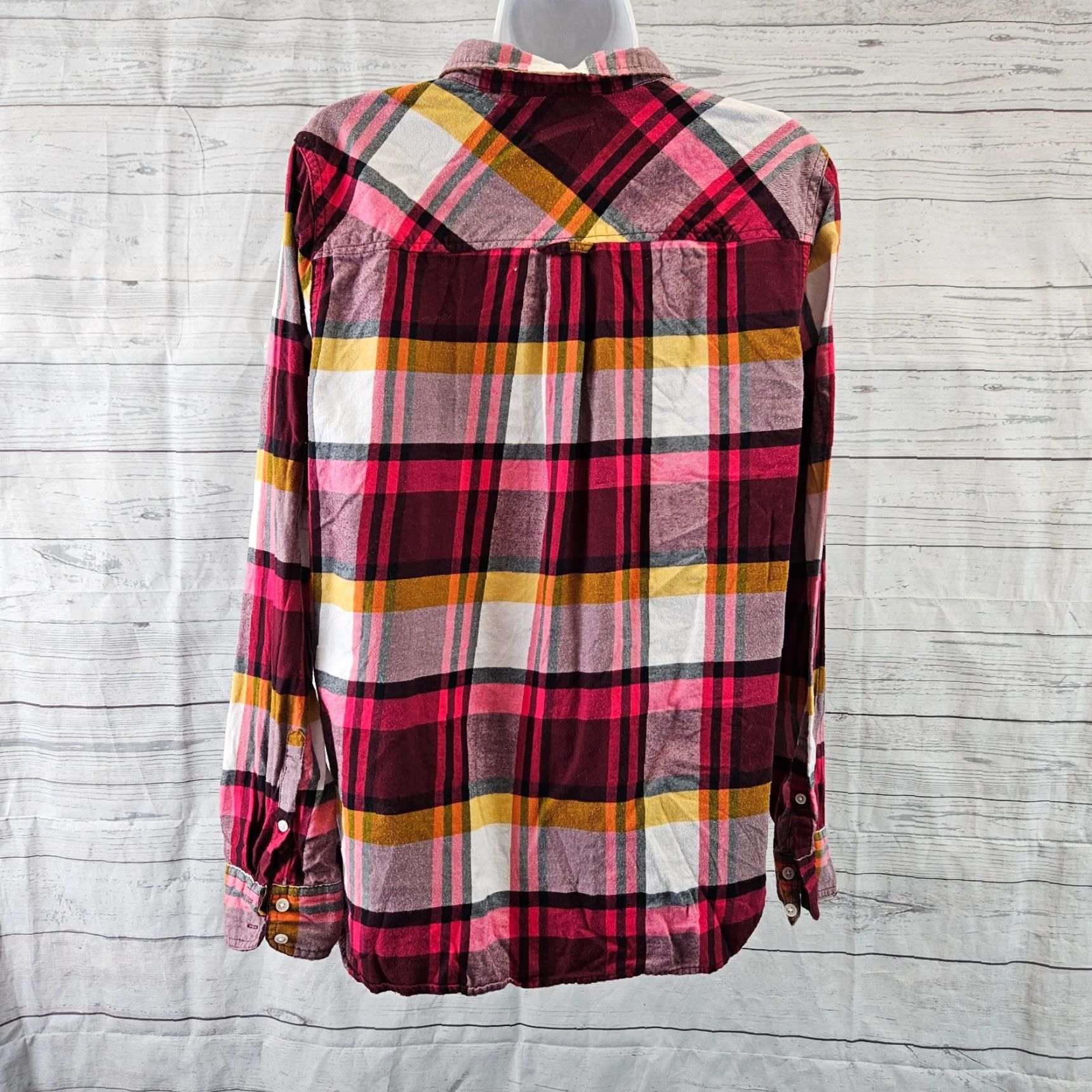 J.Crew J.CREW Womens Classic Fit Boy Shirt Burgundy Rose Plaid Cotton Size 14 Long Sleeve Button-Up Tailored Collar Shirt Womens Size XL / US 12-14 / IT 48-50 - 4 Thumbnail