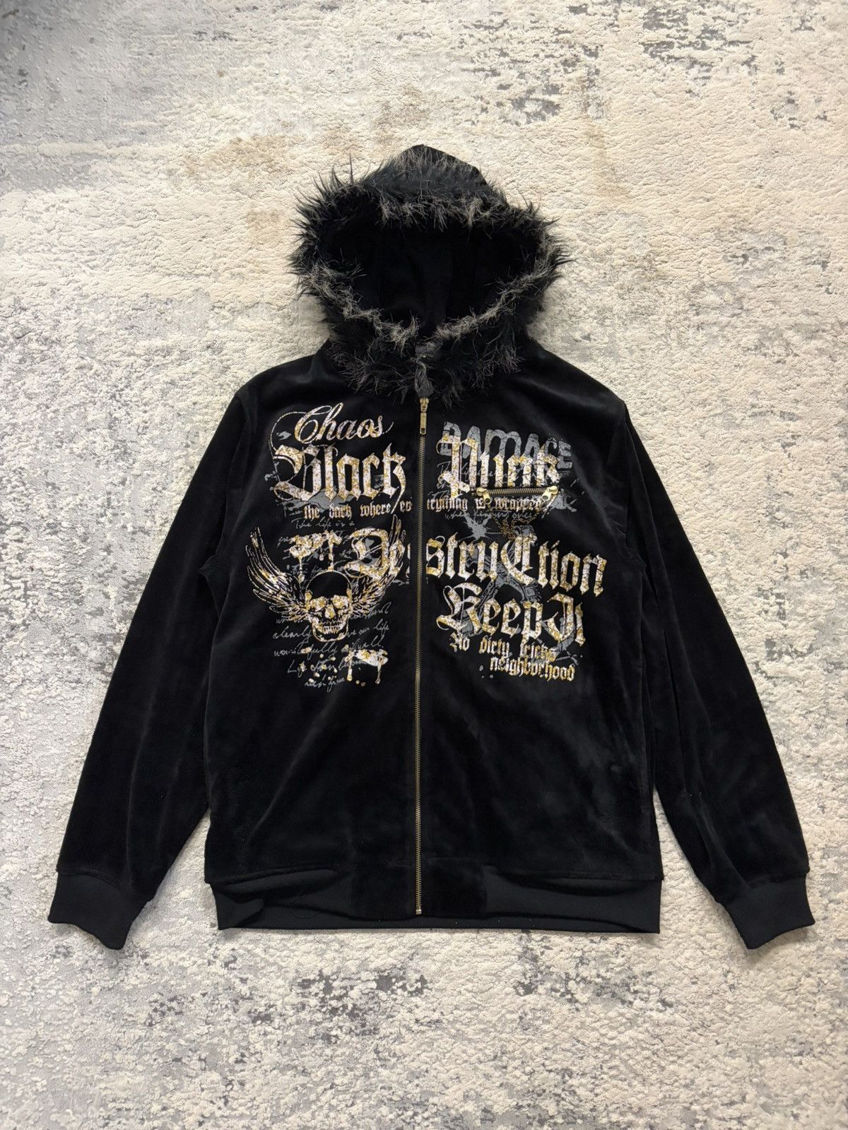 Beaumere Beaumere Aristocratic - Fur Hood Script Velvet Hoodie Size US M / EU 48-50 / 2 - 1 Thumbnail