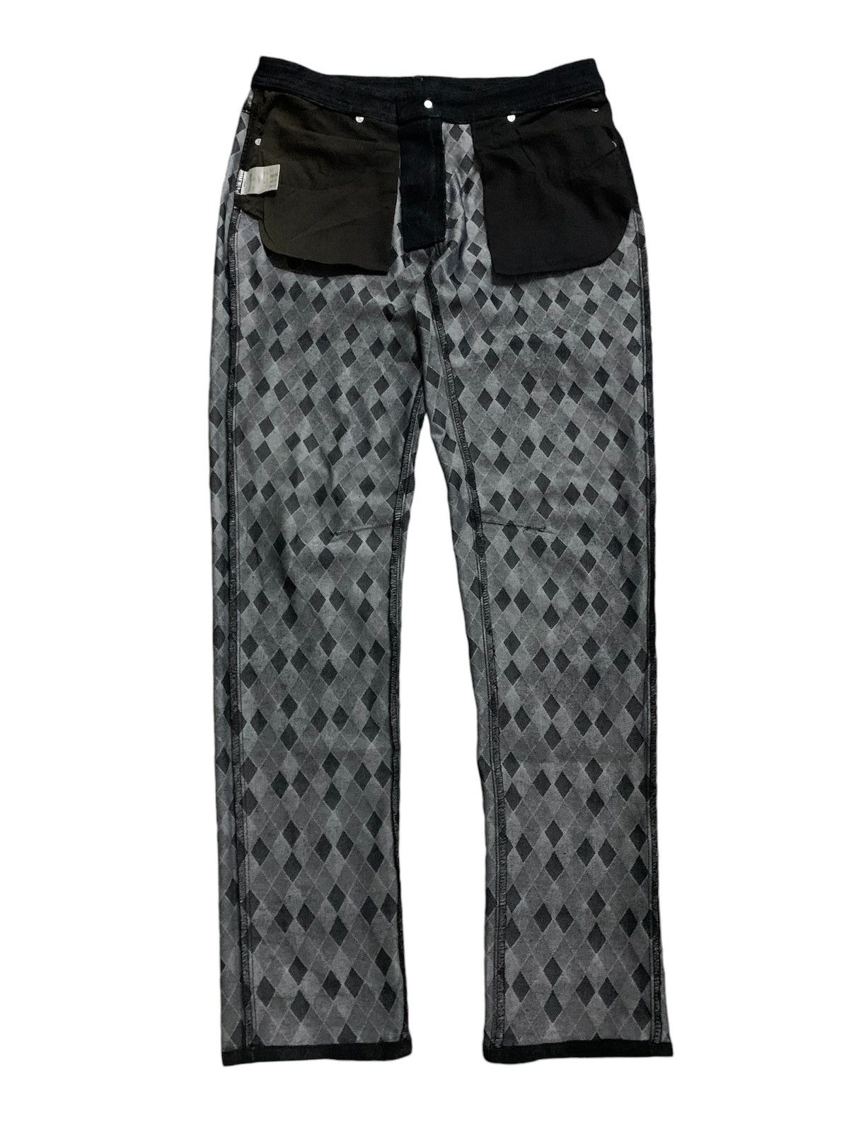 Vtg Japanese Semantic Design Diamond Print Black Pant