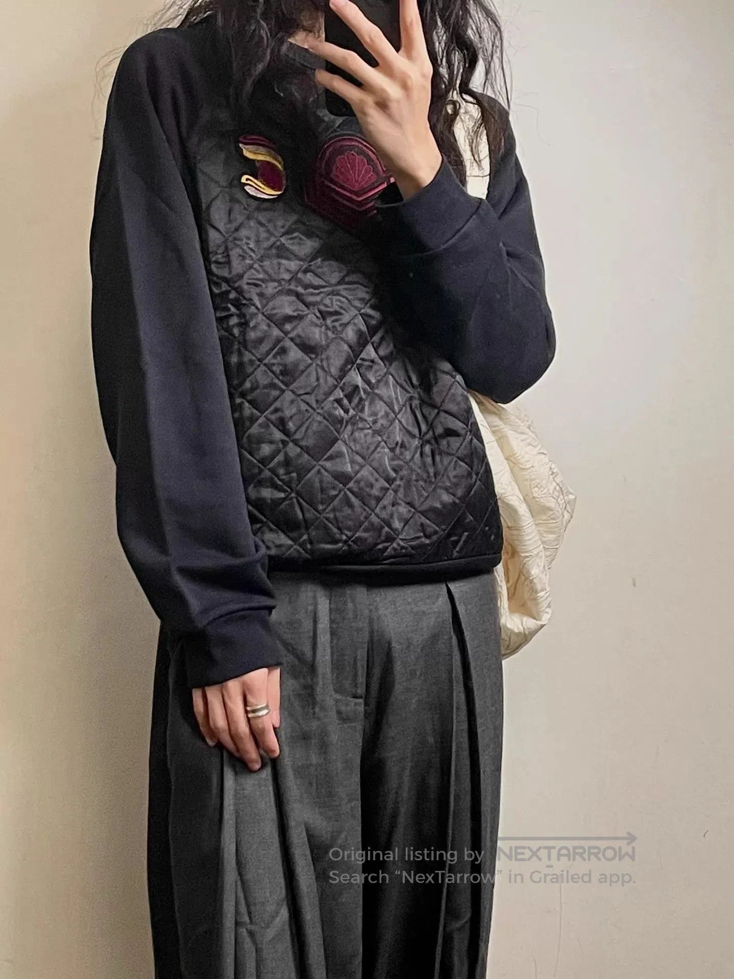 Dries Van Noten Black Quilted Front Embroidered Sweatshirt. Size US S / EU 44-46 / 1 - 3 Thumbnail