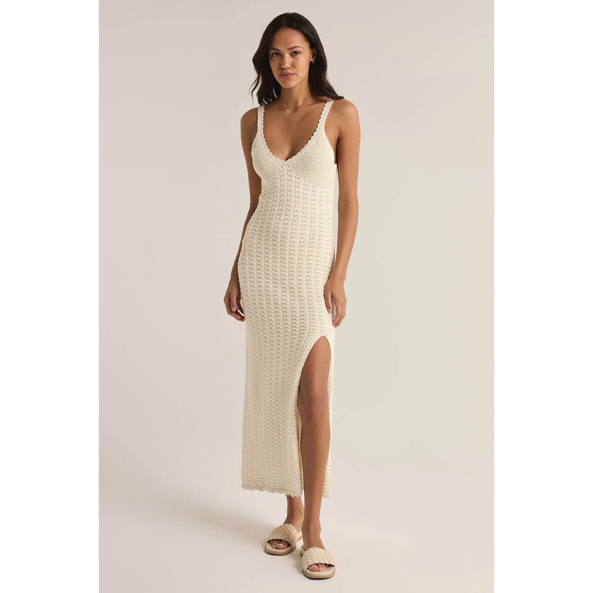 Z Supply Z Supply Elena Crochet Knit Midi Dress In Sandstone Size S / US 4 / IT 40 - 1 Thumbnail