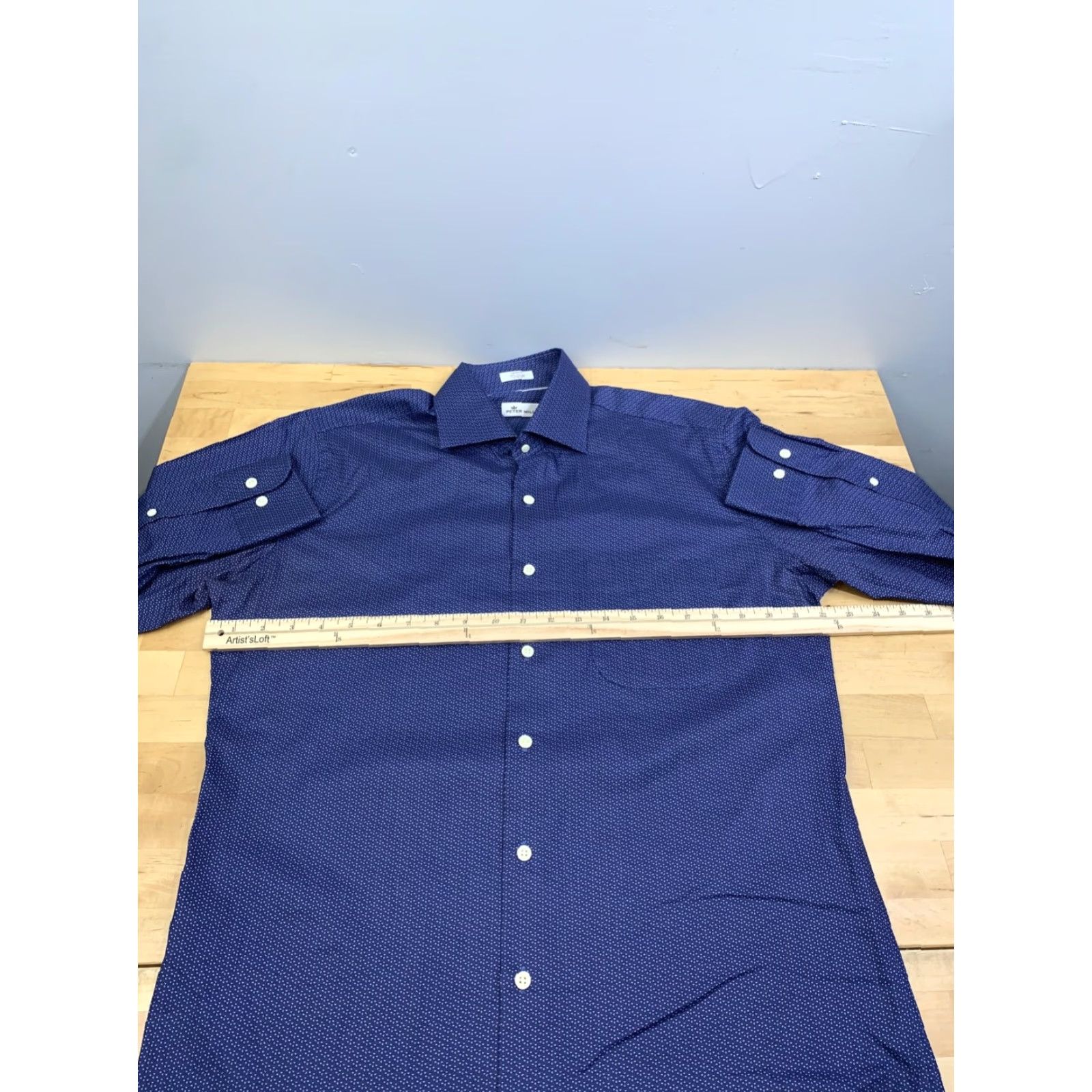 Peter Millar Peter Millar Button-Up Shirt Mens M Blue Casual Long Sleeve Button-Up, Regular Fit, Cotton, All Seasons, Breathable, Easy Care, Classic Theme Size US M / EU 48-50 / 2 - 6 Thumbnail
