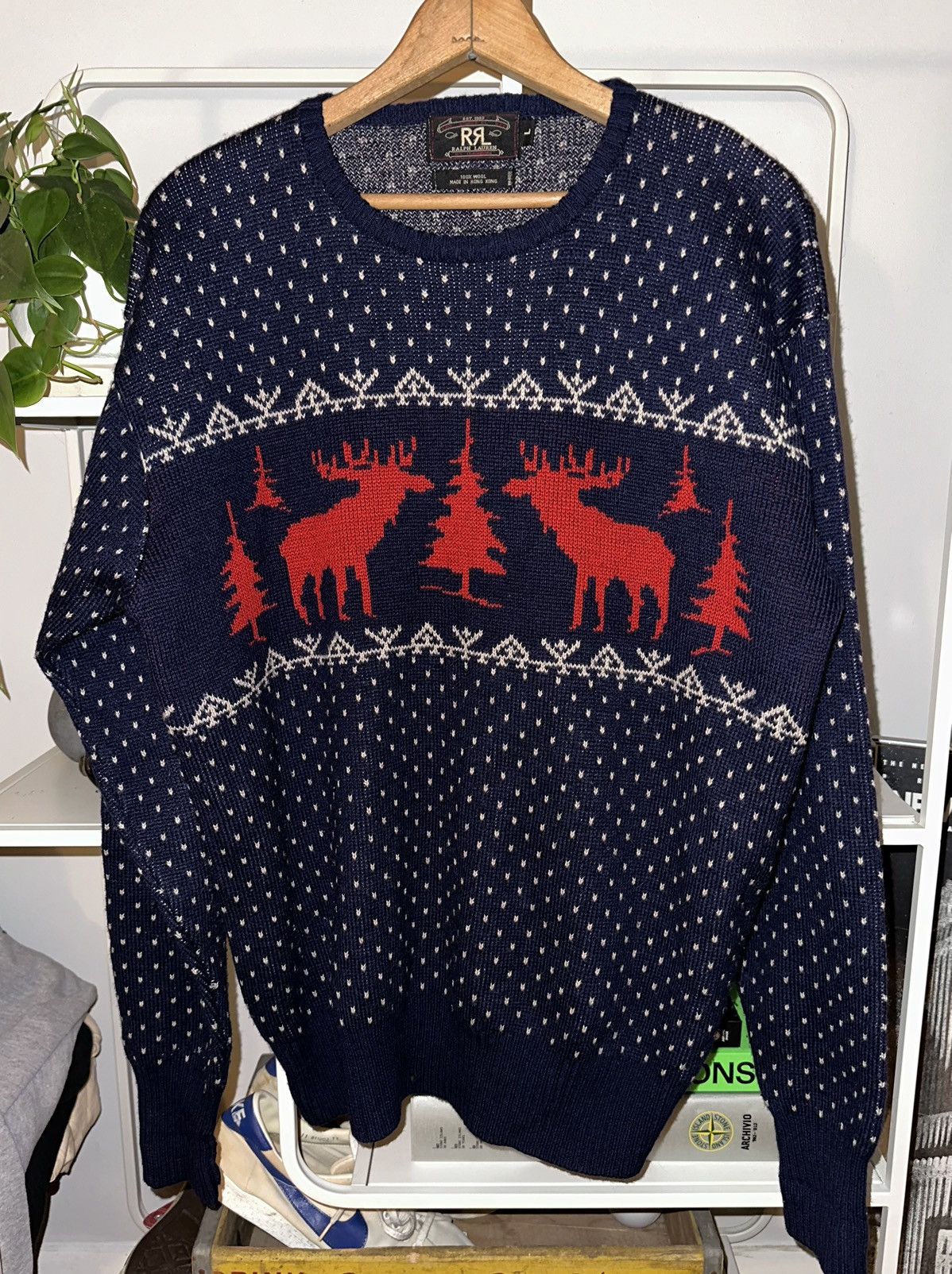 image of Vintage Double Rr Rrl Polo Ralph Laurent Winter Sweater in Navy, Men's (Size Large)