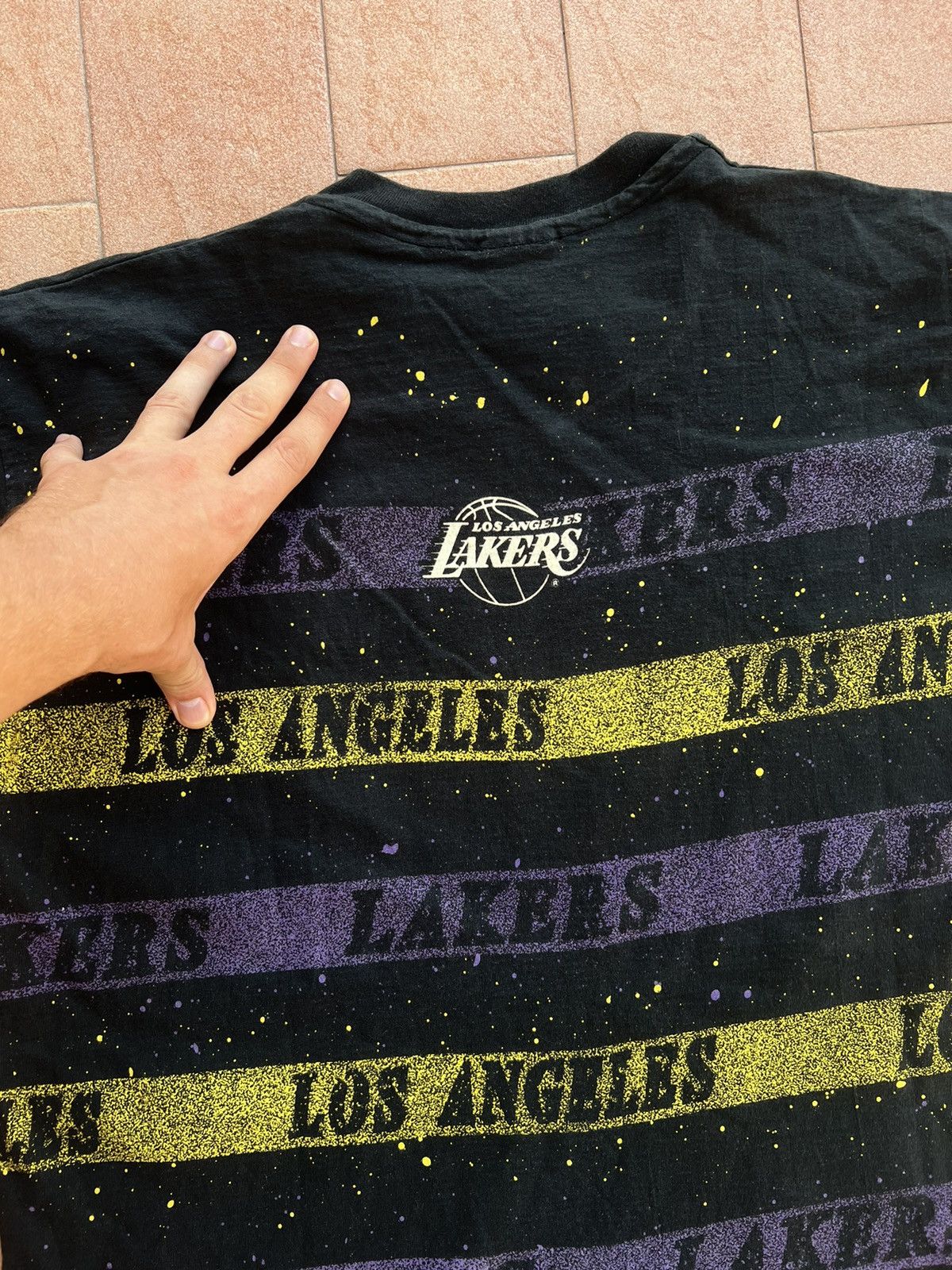 NBA × Vintage VTG 90s NBA Los Angeles Lakers ALL OVER PRINT AOP T-SHIRT Size US XL / EU 56 / 4 - 8 Thumbnail