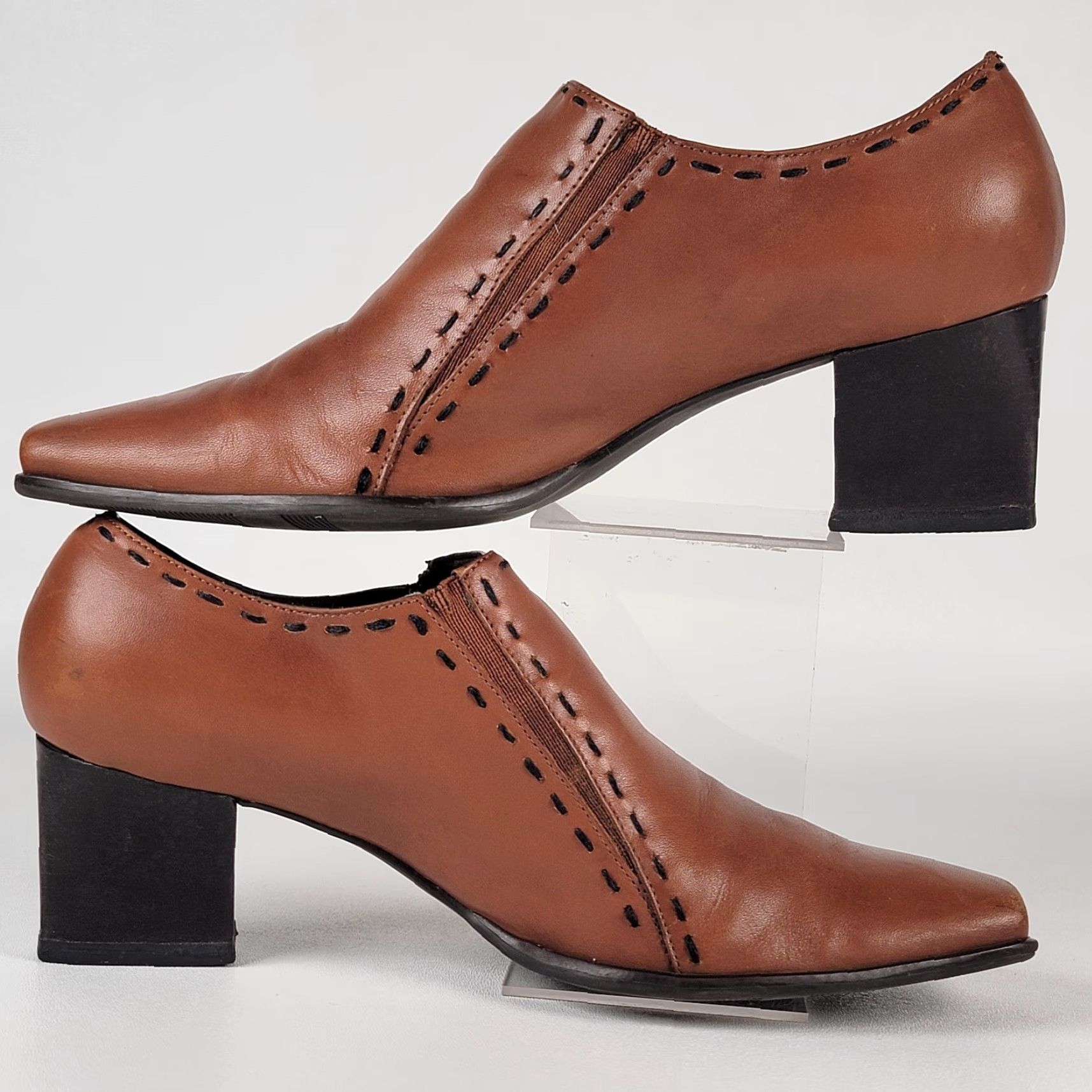Worthington Worthington Heeled Bootie Shoe Women's 7.5 Leather Brown Square Toe Slip On Block Heel Mid Calf Ankle Bootie Modern Casual Business Size US 8 / IT 38 - 4 Thumbnail