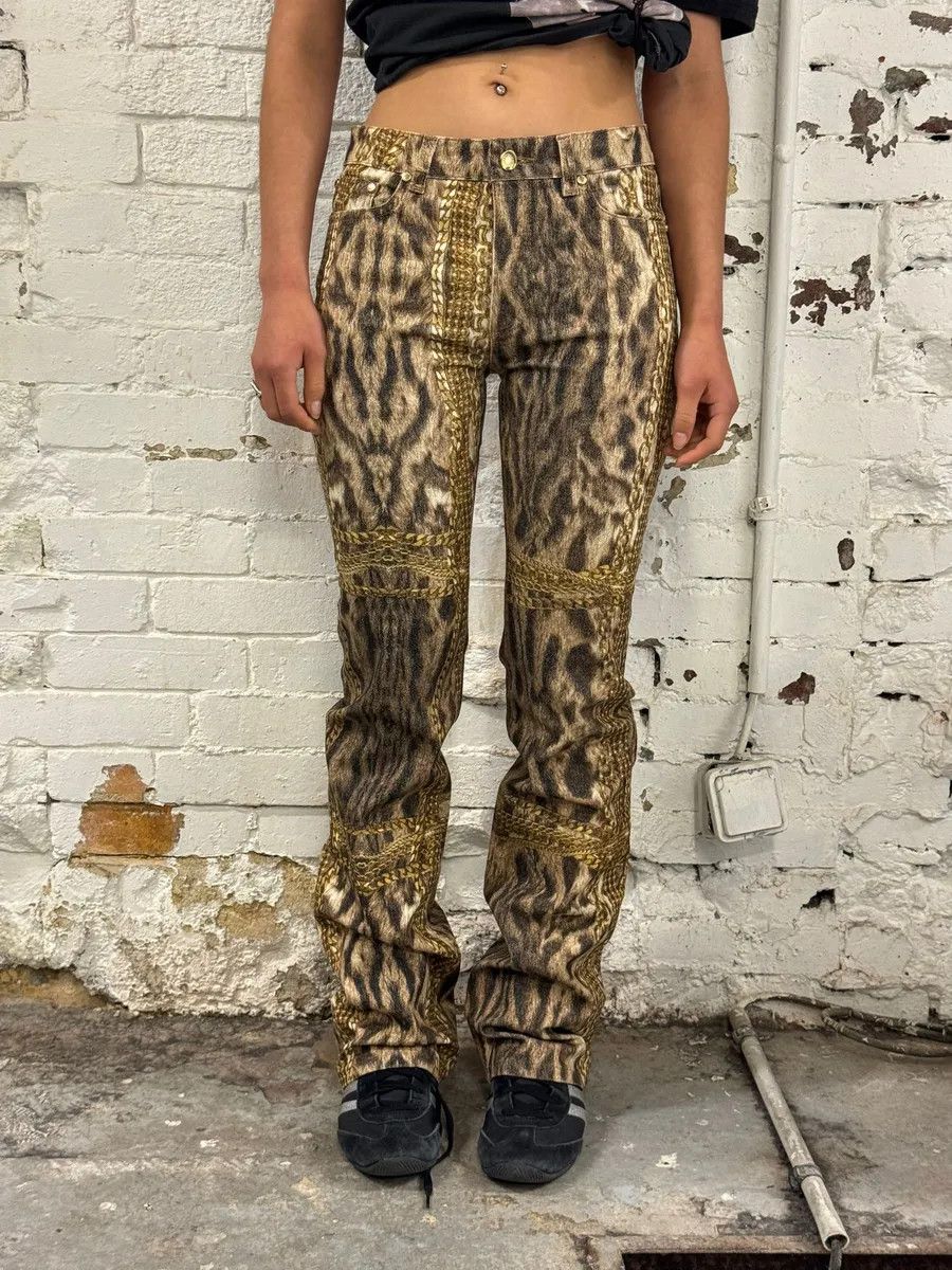 Roberto Cavalli 2000s Roberto Cavalli Leopard & Gold Chains Pants Size 24" / US 00 / IT 34 - 1 Thumbnail