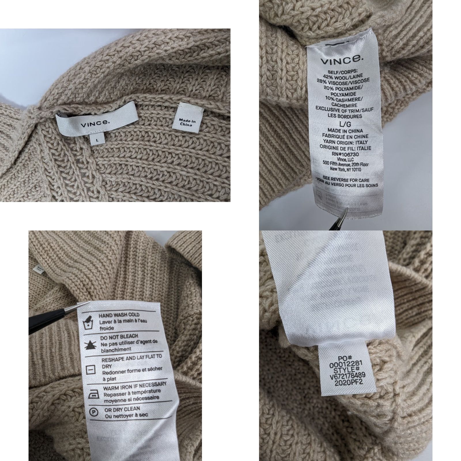 Vince Vince Wool-Blend V-Neck Tunic Long Sleeve Women Beige L Size Large Size L / US 10 / IT 46 - 8 Thumbnail