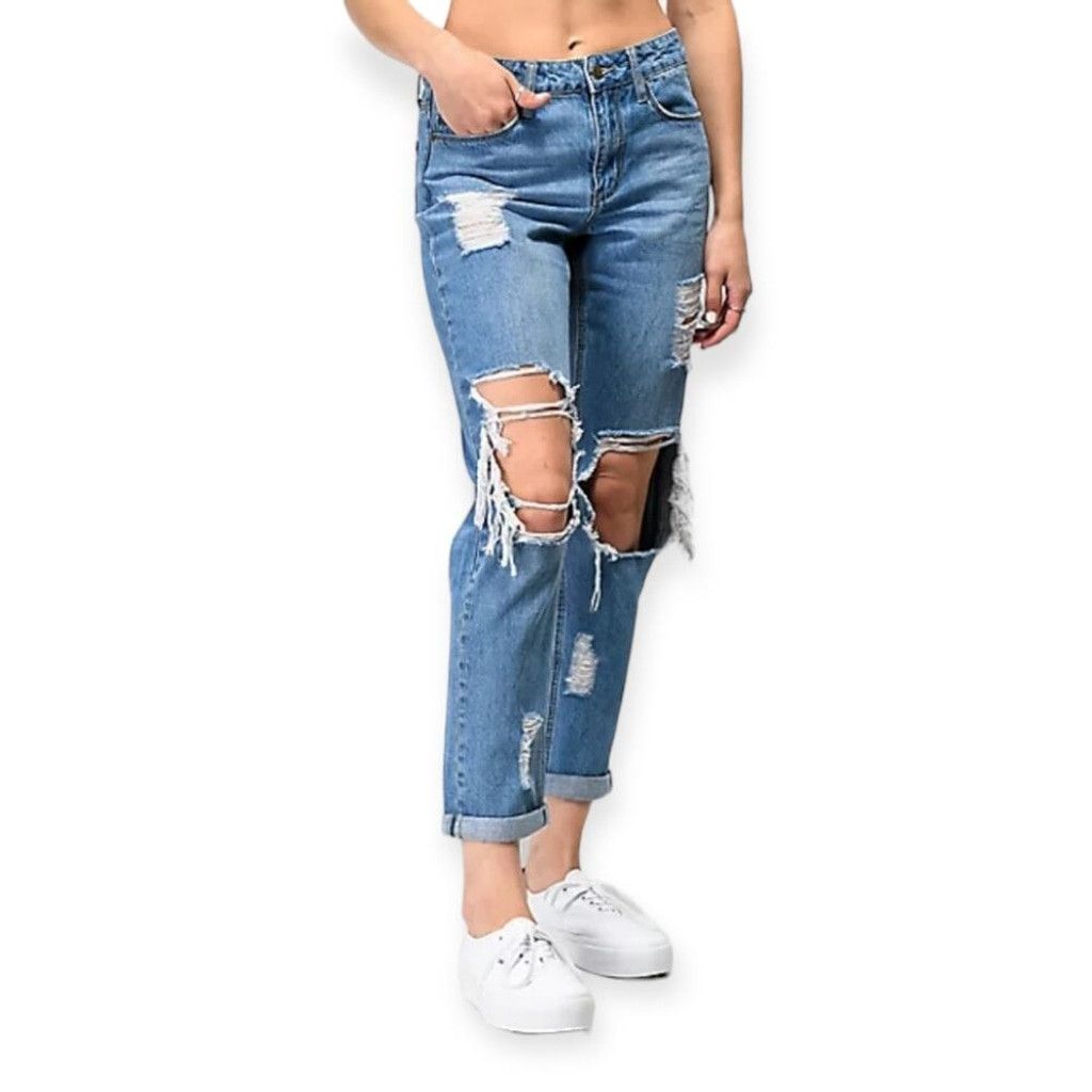 Empyre Empyre Easton Medium Wash Distressed Boyfriend Jeans Size 28" / US 6 / IT 42 - 1 Thumbnail