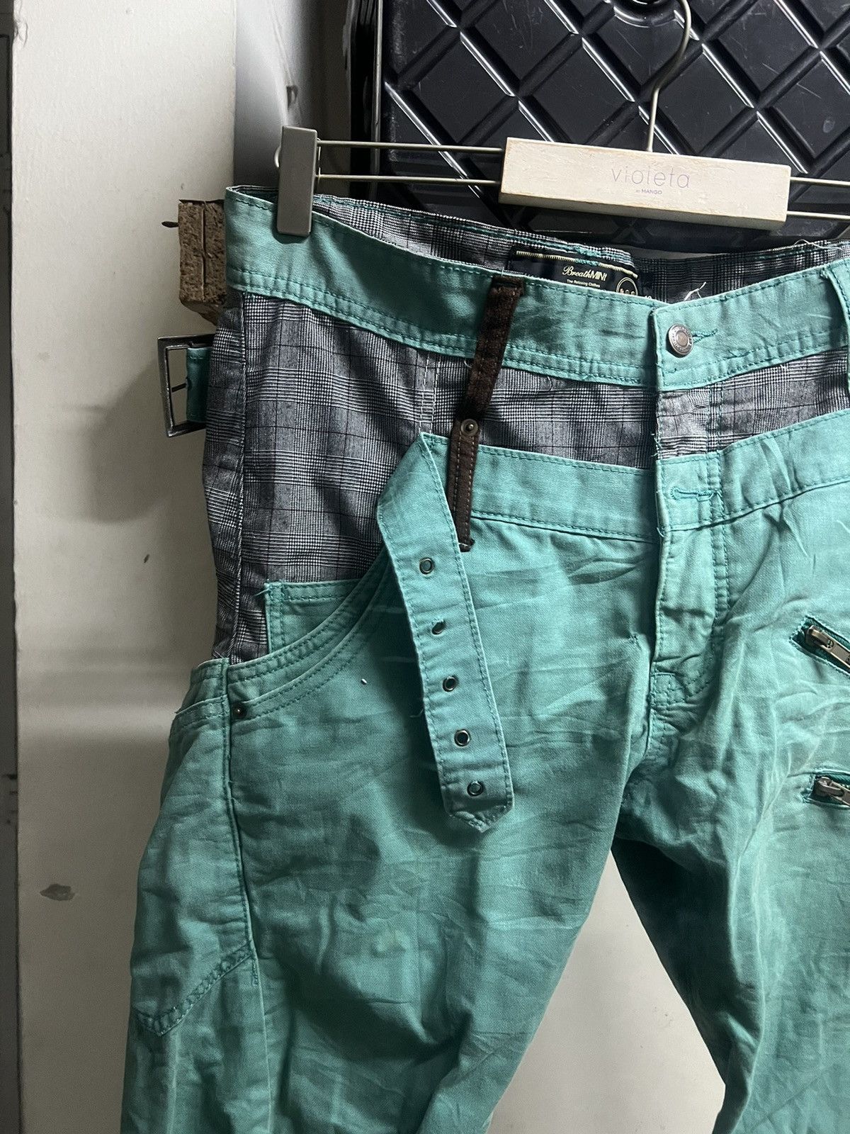 Hysteric Glamour × Japanese Brand SICK🔥DOUBLE WAIST BREATHMINT GREEN FADED COTTON PANT Size US 32 / EU 48 - 3 Thumbnail