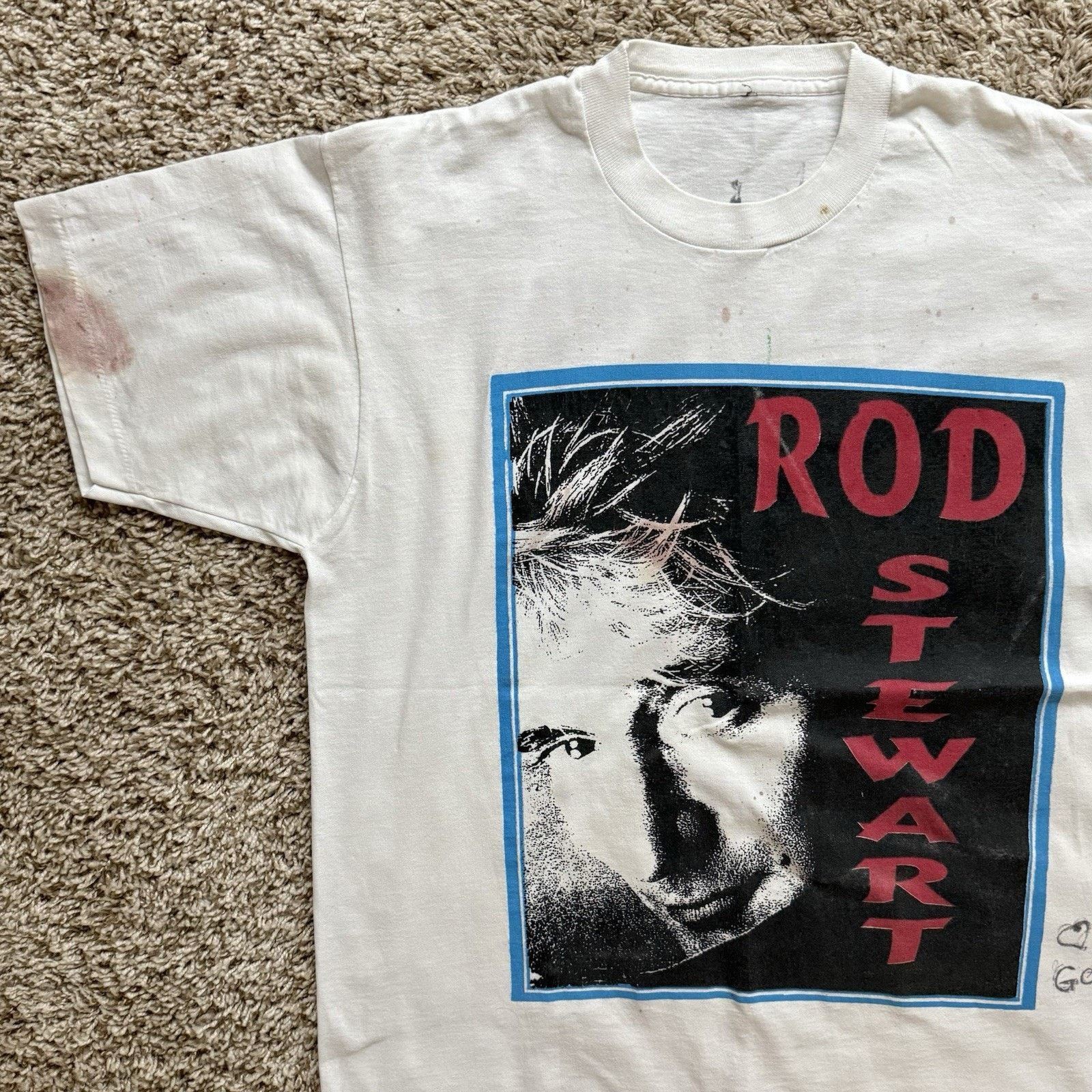 Vintage Vintage 1996 Rod Stewart World Tour White T-Shirt Distressed Size US L / EU 52-54 / 3 - 3 Thumbnail