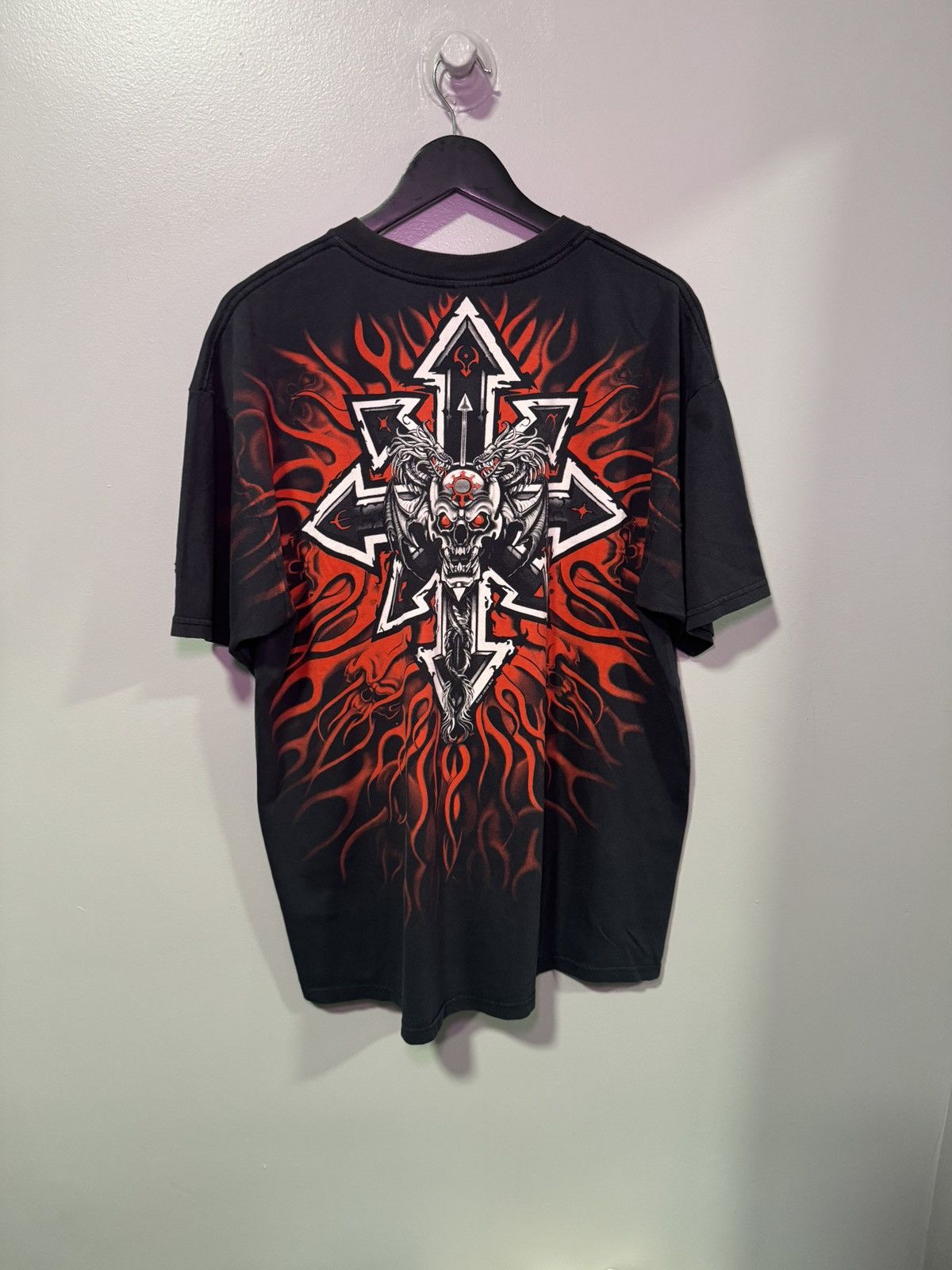 Anvil × Vintage Y2K Tribal Cross Skull Flame Graphic Tee Size US XL / EU 56 / 4 - 2 Thumbnail