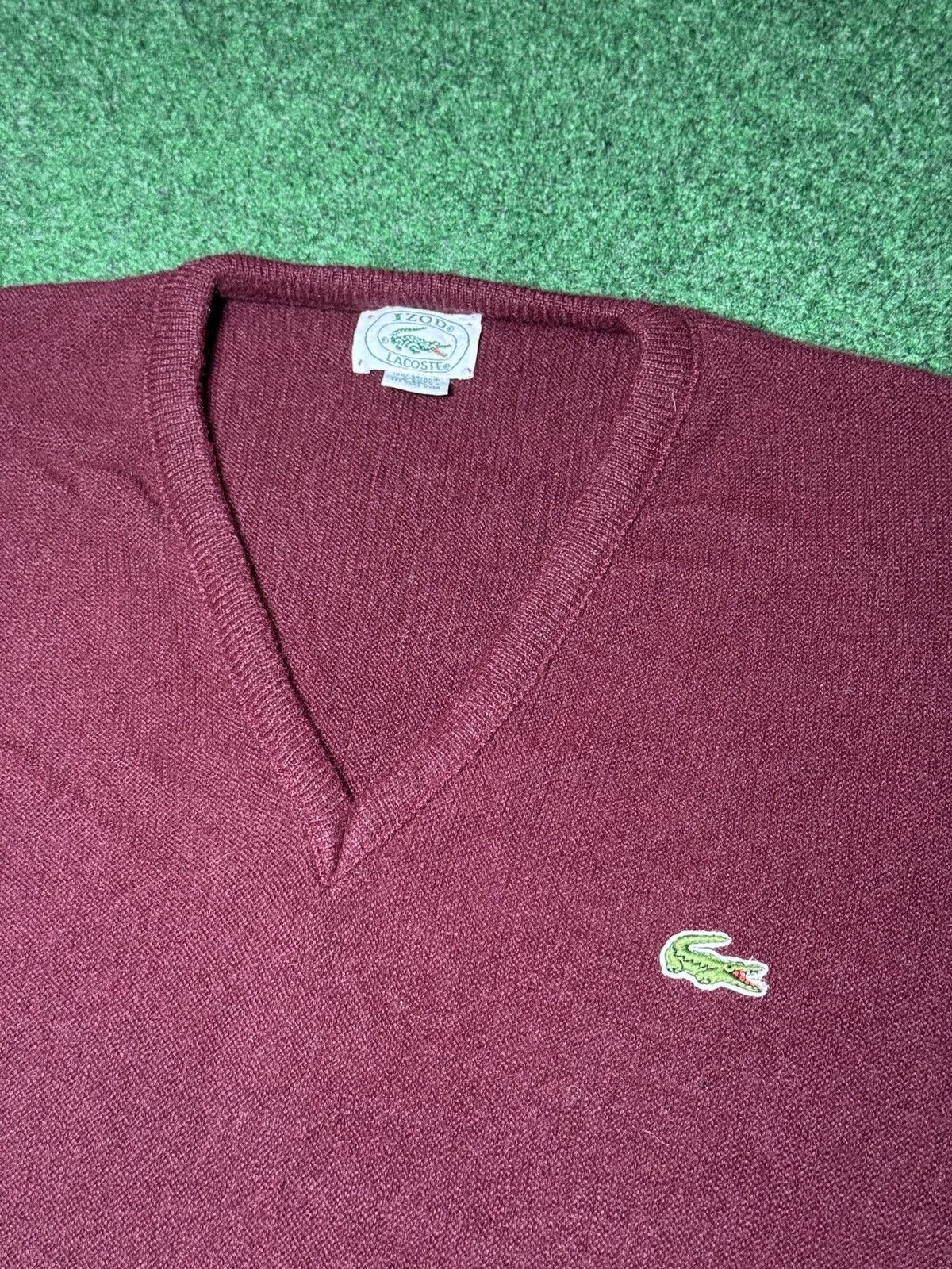 Lacoste Vintage 90s Lacoste Izod Burgundy XL Knit V Neck Sweater Size US XL / EU 56 / 4 - 2 Thumbnail