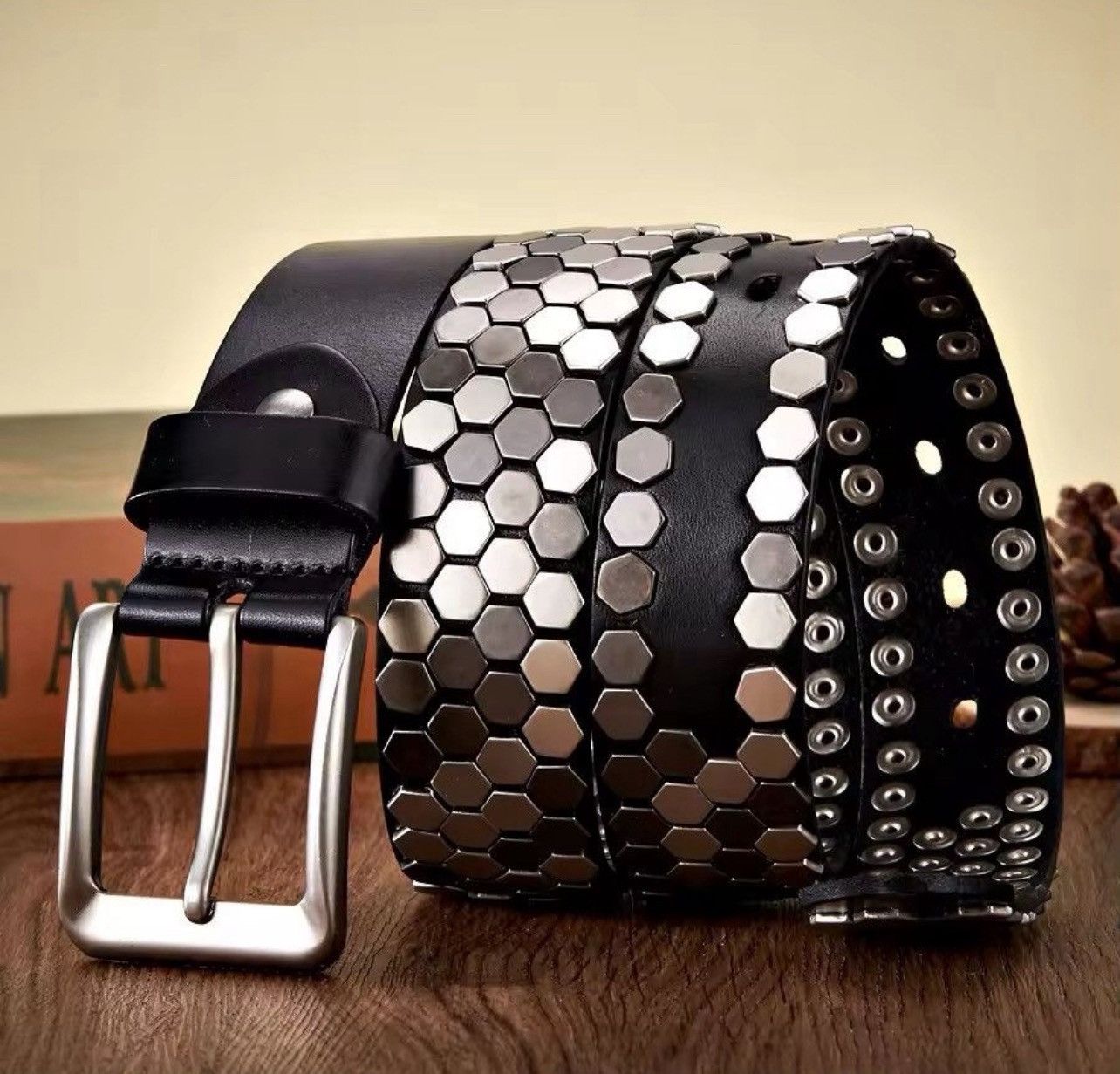 Leather 105 cm Rivet Studded Belt Size ONE SIZE - 2 Thumbnail