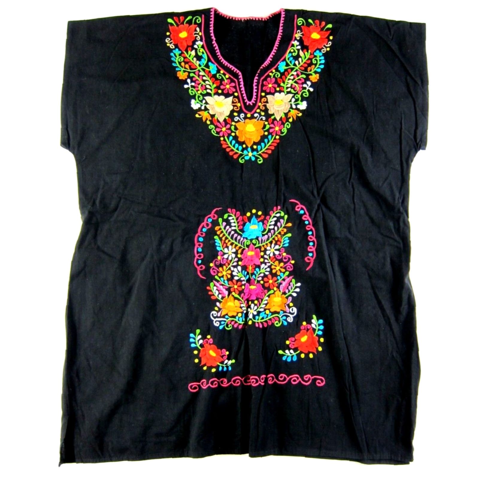 Pinko VINTAGE Mexican Black Pink Blue Green Embroidered V-Neck Smock Peasant Dress 1X Size XL / US 12-14 / IT 48-50 - 5 Thumbnail