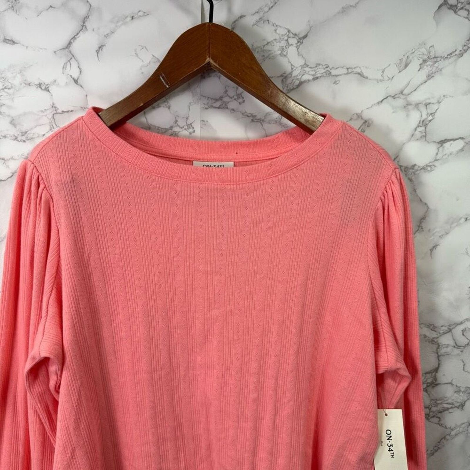 Macys Plus Size Pointelle-Rib Long-Sleeve Top 2X NEW # G547 Size XXL / US 16-18 / IT 52-54 - 6 Thumbnail