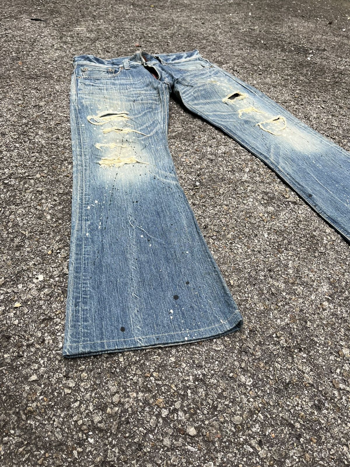 Hysteric Glamour Flare Jeans Vintage Paint Mudwash Distressed Edwin Blue Trip Size US 31 - 2 Thumbnail