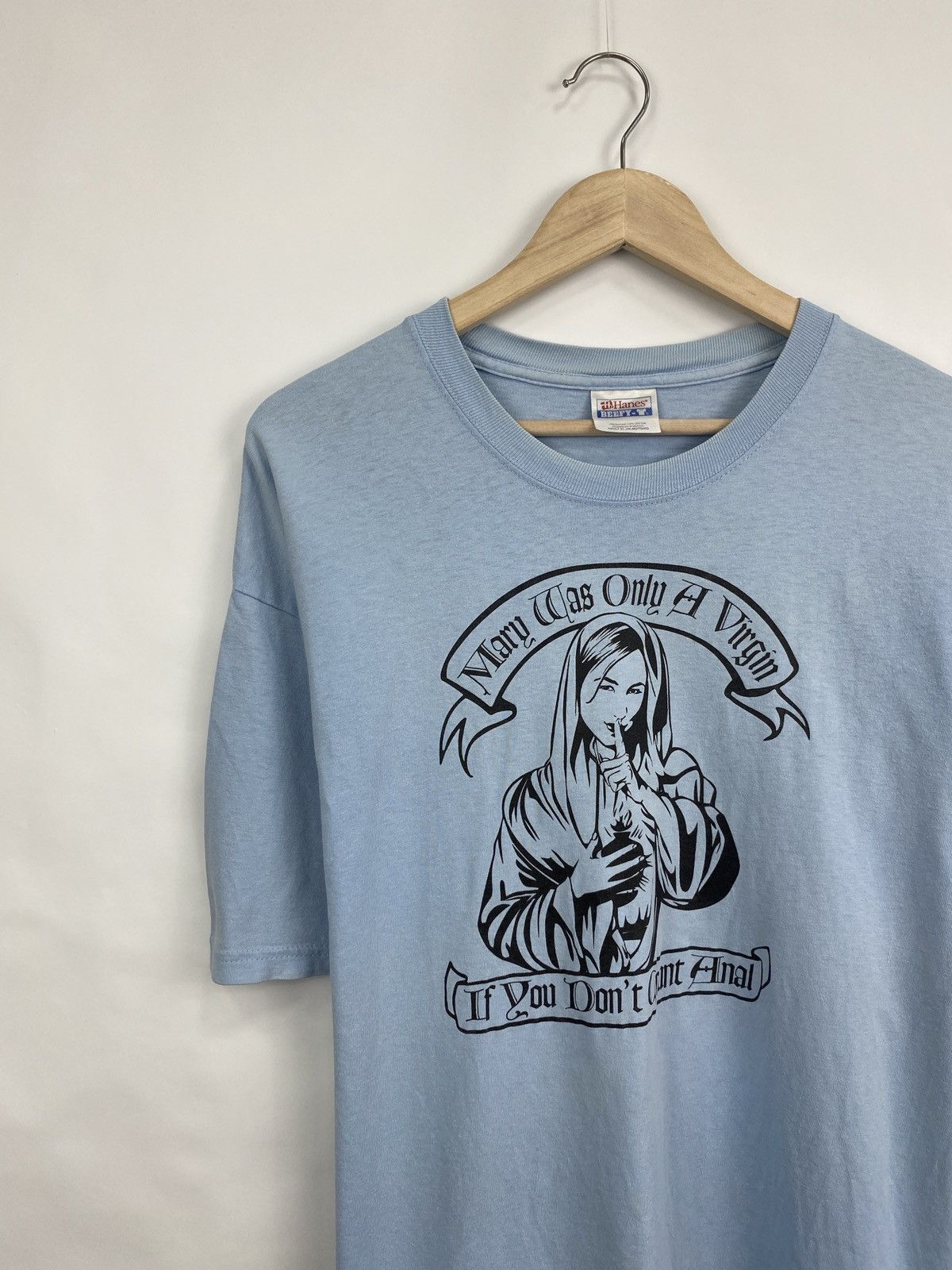 Hanes × Vintage 🥵 Vintage 90s Milf Humor t-shirt Mary was only a Virgin Size US XL / EU 56 / 4 - 2 Thumbnail