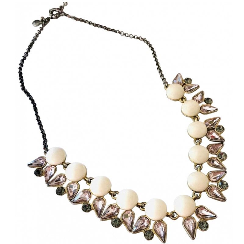 J.Crew J CREW Silver Jewel White Enamel Circle Statement Necklace Size ONE SIZE - 1 Thumbnail