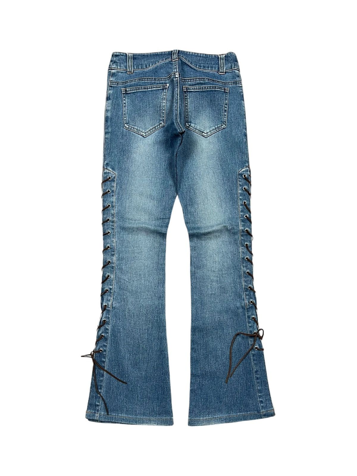 Japanese Brand Lace up Flare Denim Pants Size US 27 - 6 Thumbnail