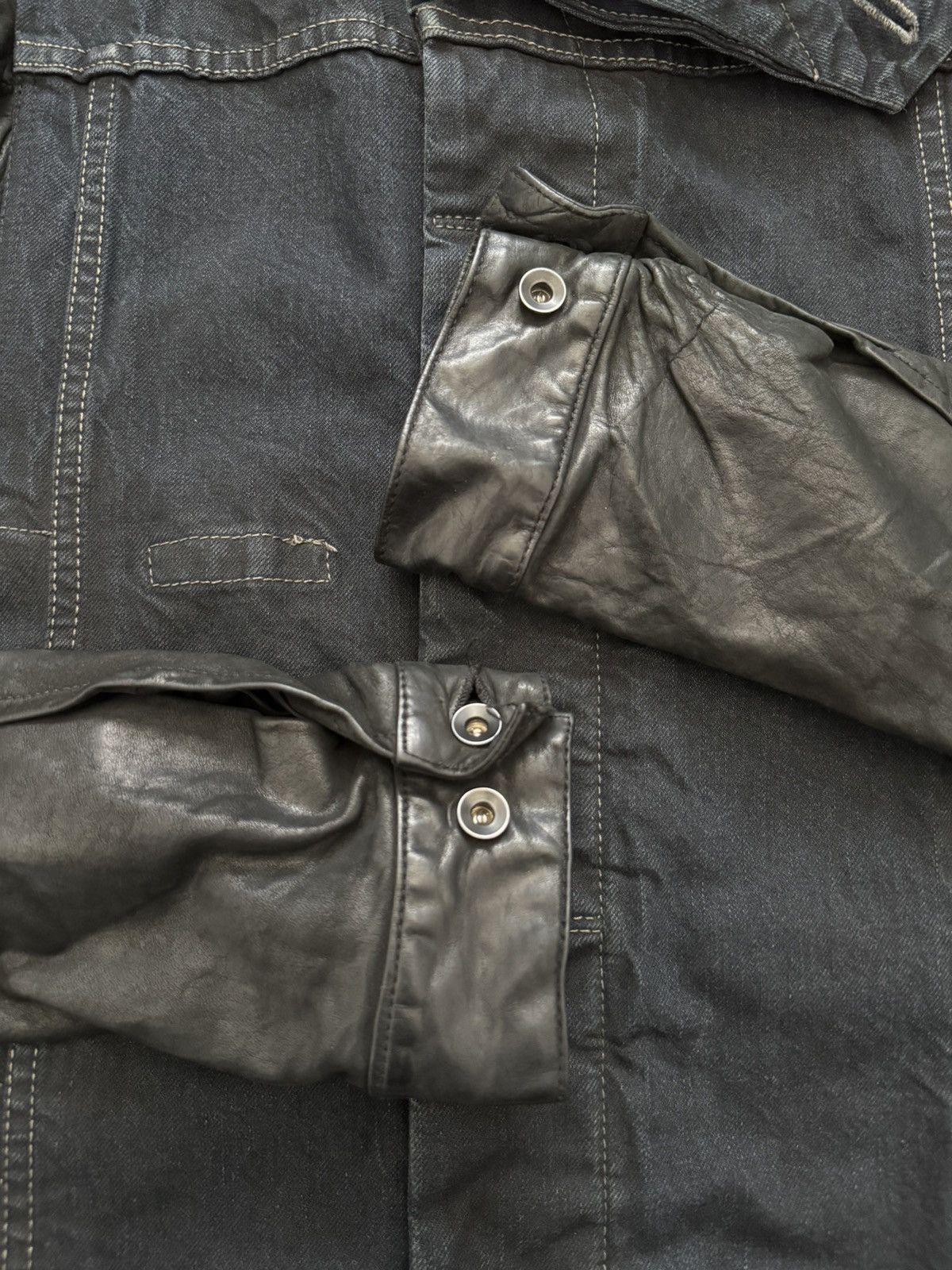 Rick Owens Drkshdw 2010s Rick Owens DRKSHDW Leather Sleeves Slave Denim Jacket Size US S / EU 44-46 / 1 - 6 Thumbnail