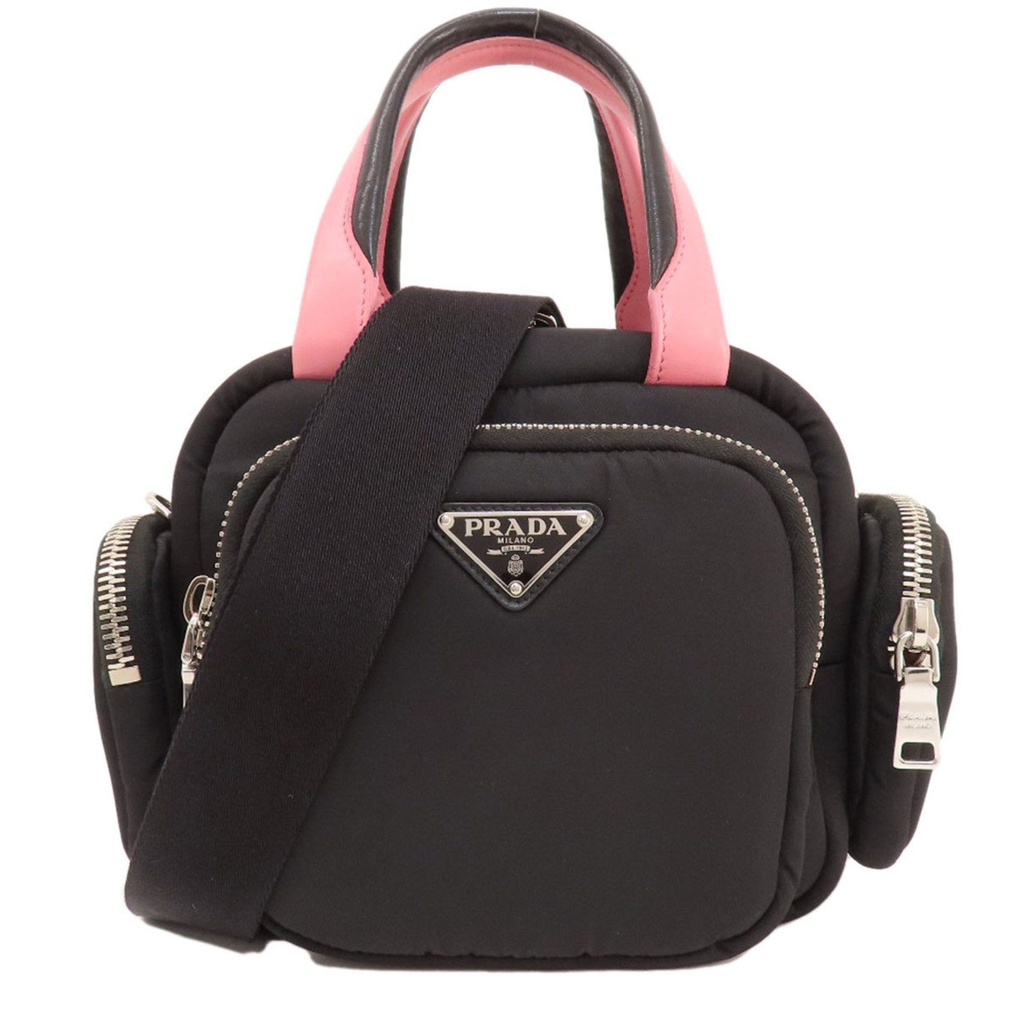 image of Prada Metal Handbag Nylon Material Women's in Black