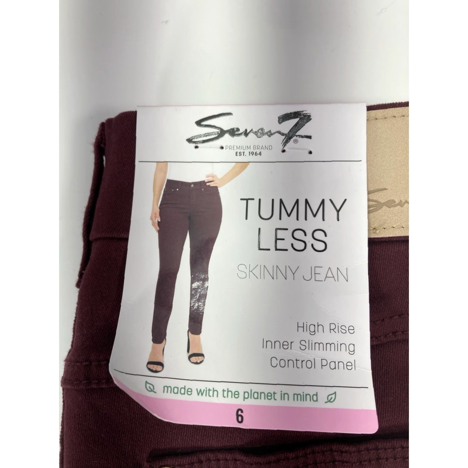 Vintage Seven7 Tummy Less Skinny Jeans Women 6 30X31 Maroon Denim High Rise Stretch NWT Size 28" / US 6 / IT 42 - 4 Thumbnail