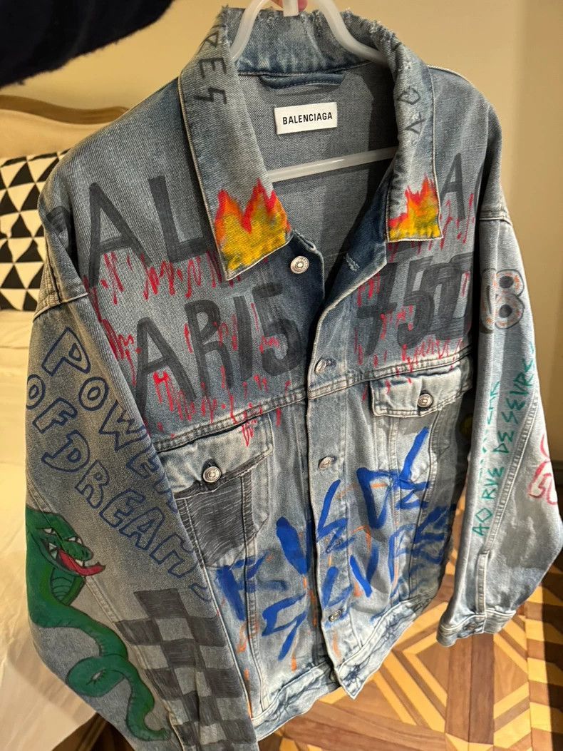 Balenciaga Balenciaga oversized plaid graffiti casual denim jacket-250 Size XS / US 0-2 / IT 36-38 - 5 Thumbnail