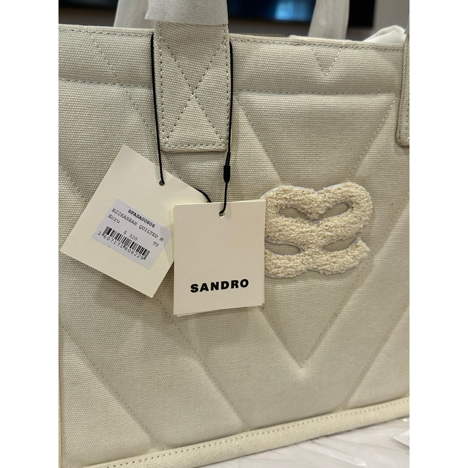 Sandro NEW Sandro Kasbah Quilted Canvas Tote Ecru/ Cream Size ONE SIZE - 11 Thumbnail