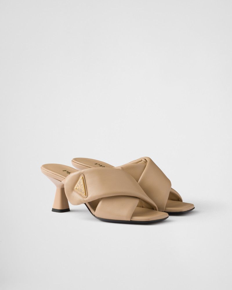 Prada o1B3y1r0526 Padded Nappa Leather Sandals in Beige Size US 11 / IT 41 - 2 Thumbnail