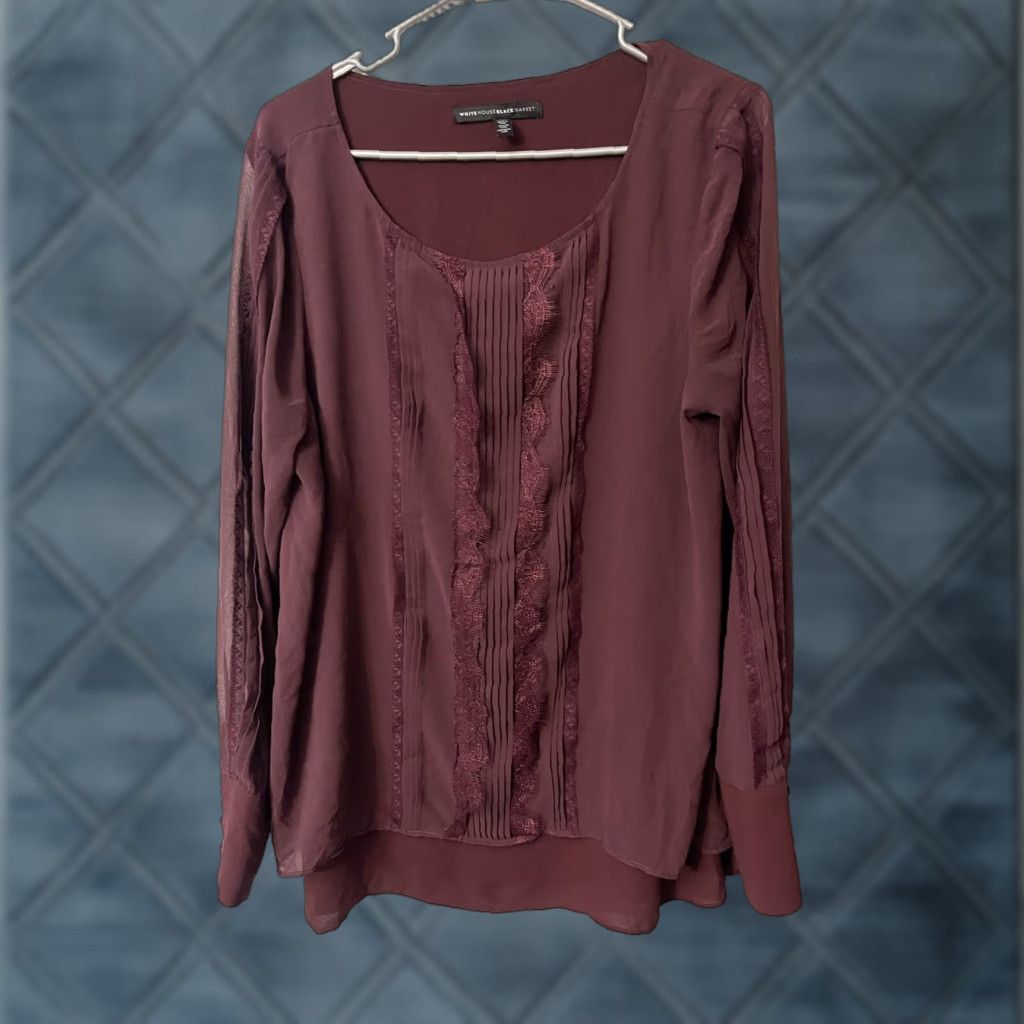 White House Black Market Womans White House Black Market Blouse 16 Maroon Long Sleeve Womens EUC WHBM Size XXL / US 16-18 / IT 52-54 - 1 Thumbnail