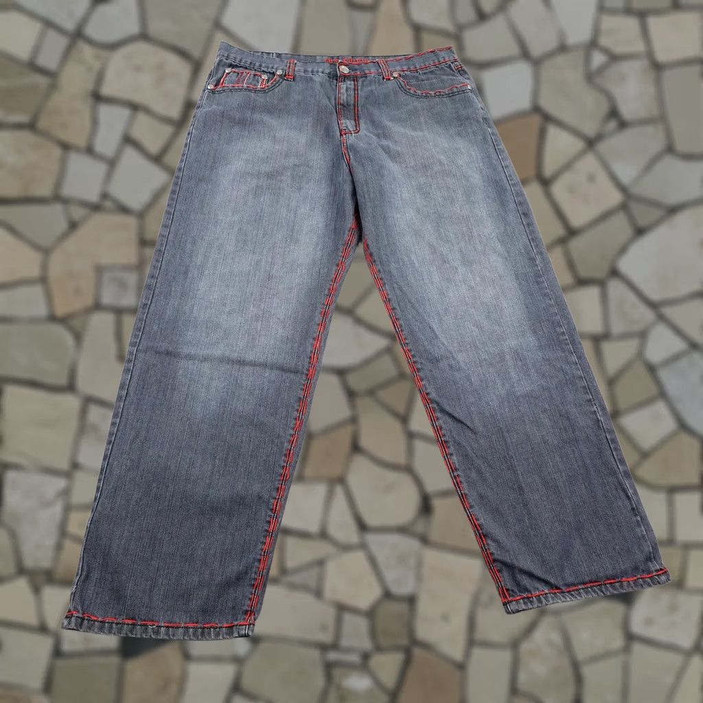 Vintage VINTAGE Old Skool Jeans Mens 42 Gray Embroidered Baggy Wide-Leg Distressed 32in Inseam Casual Mens Jeans Size US 42 / EU 58 - 1 Thumbnail