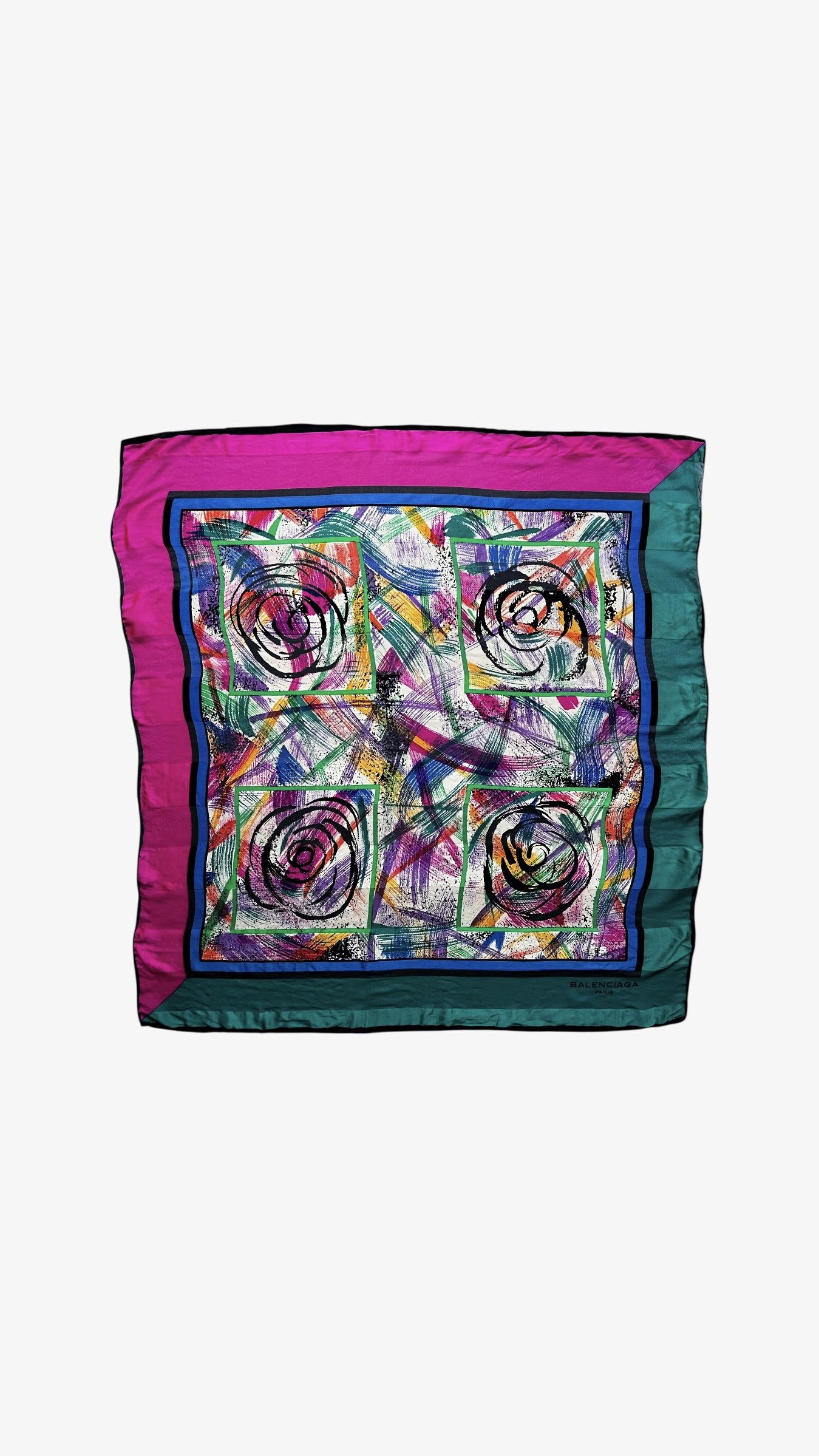 Balenciaga Vintage 90s Balenciaga Abstract Floral Print Silk Scarf Size ONE SIZE - 1 Thumbnail