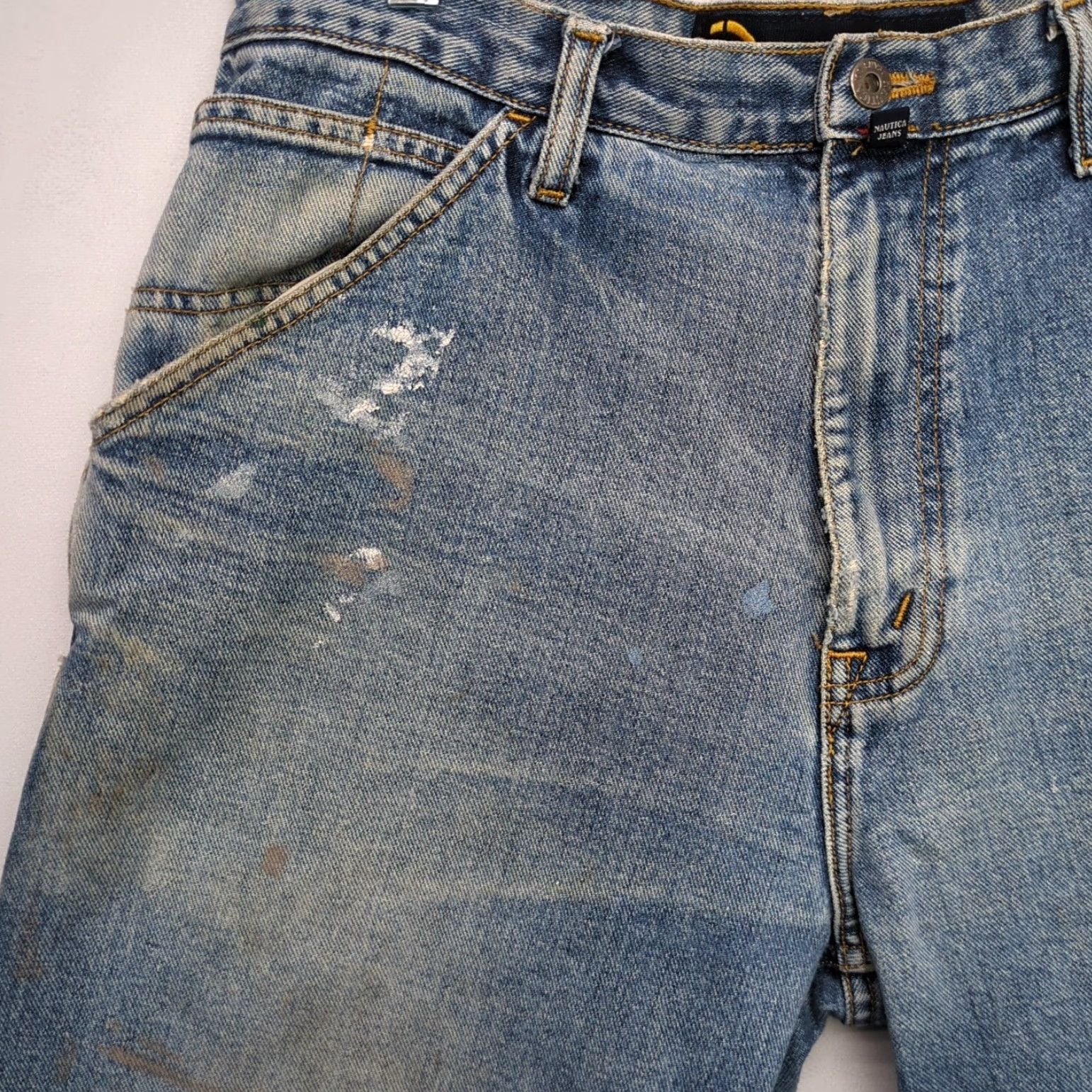 Nautica VINTAGE Nautica Jeans Mens 34x34 Denim Blue Distressed Carpenter Jeans Wide-Leg 90s Nautical Logo Mens Size US 34 / EU 50 - 3 Thumbnail