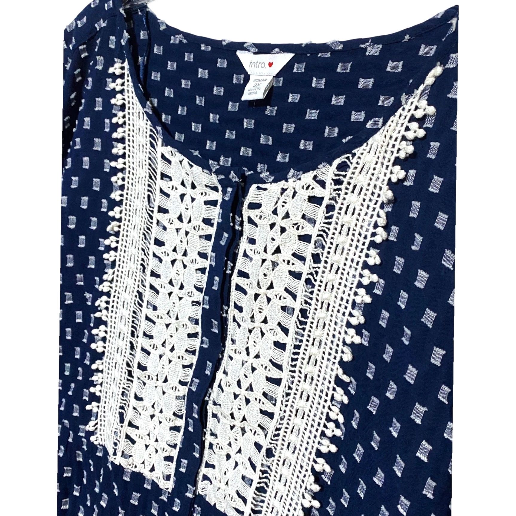 Vintage VINTAGE Intro Love Tunic Blouse 3X Crochet Blue White Boho Beach Resort Women Plus Tunic Blouse Womens Bohemian Coastal Summer Beachwear Size XXL / US 16-18 / IT 52-54 - 2 Thumbnail