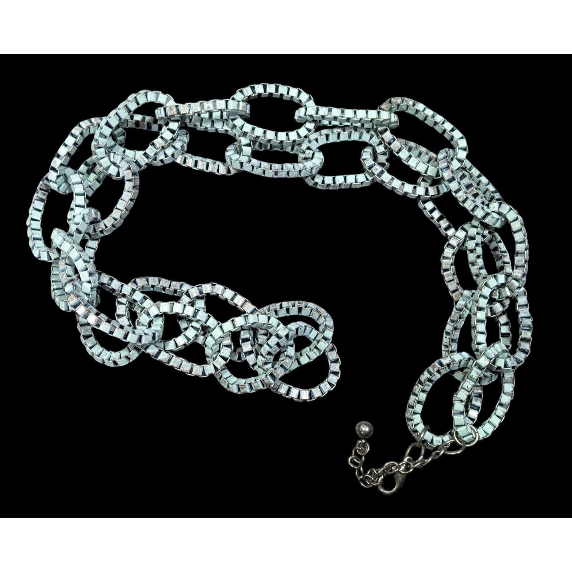 Other Chunky Vintage Light Blue Painted Box Chain Ring Necklace Size ONE SIZE - 1 Thumbnail
