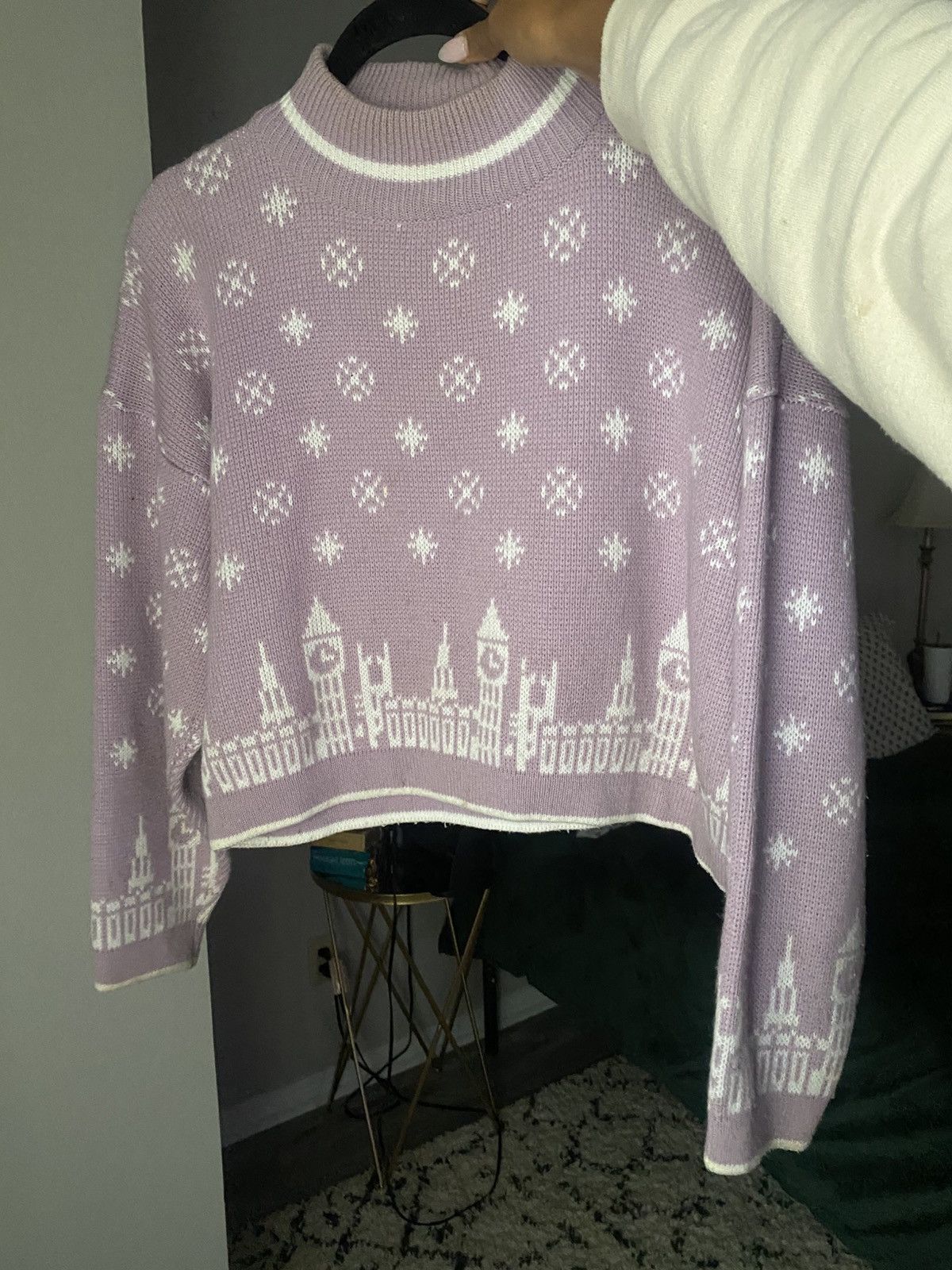 Vintage Vintage 80s Cropped Sweater Large Lavender Size L / US 10 / IT 46 - 1 Thumbnail