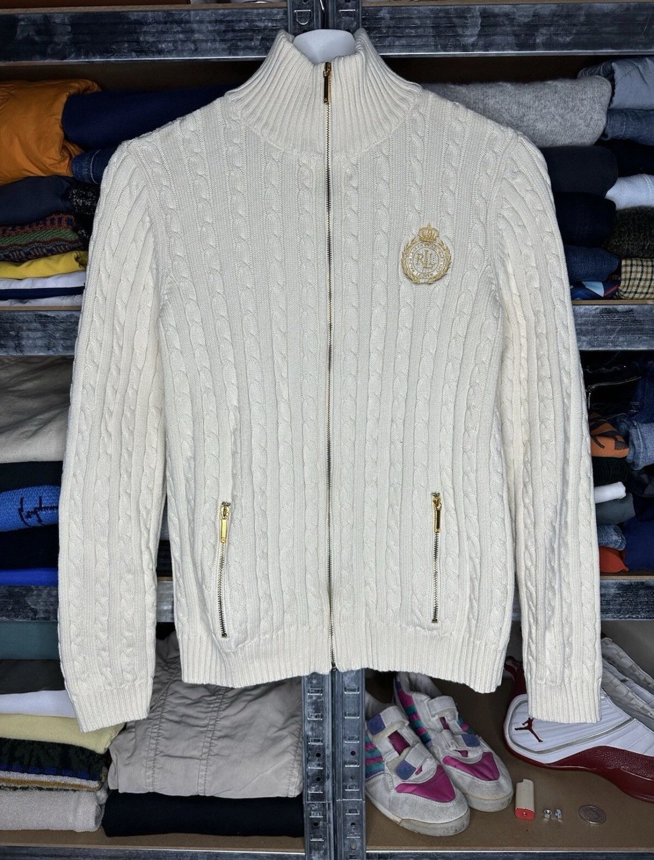 Lauren Ralph Lauren Lauren Ralph Lauren Full Zip Sweater Cream Cable Knit Size M / US 6-8 / IT 42-44 - 1 Thumbnail