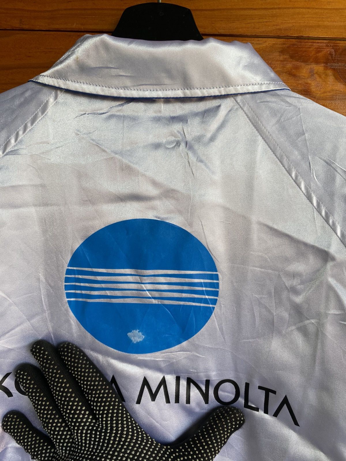 Japanese Brand Vintage Konica Minolta Satin Coach Jacket Blue White Logo Size US L / EU 52-54 / 3 - 21 Thumbnail