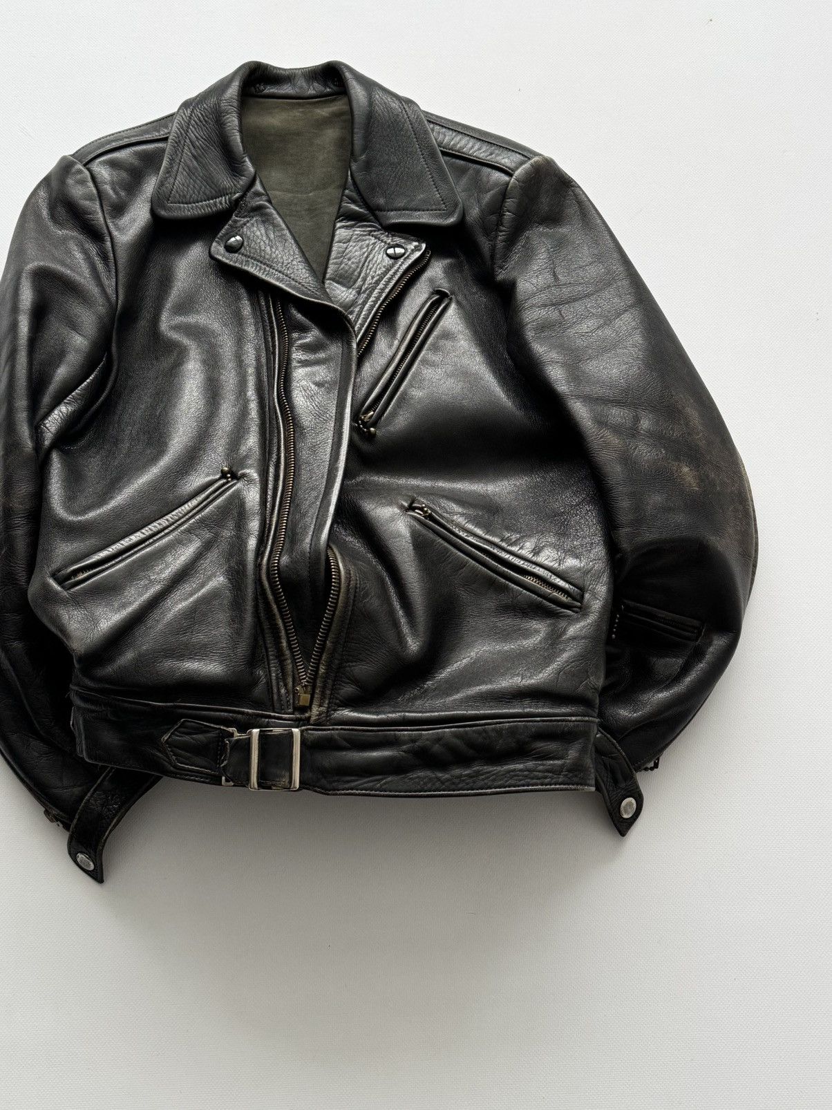 Vintage 1940s Austrian Motorcycle Black Leather Jacket Size US M / EU 48-50 / 2 - 13 Thumbnail