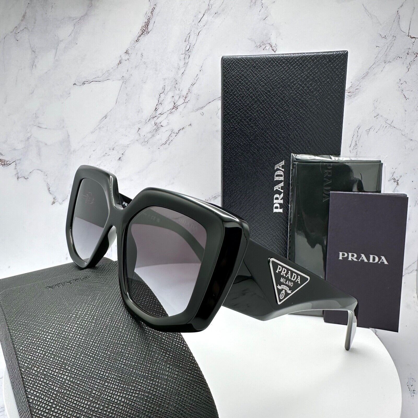 Prada Prada Sunglasses Black Square Oversized Triangle Logo Italy Size ONE SIZE - 2 Thumbnail