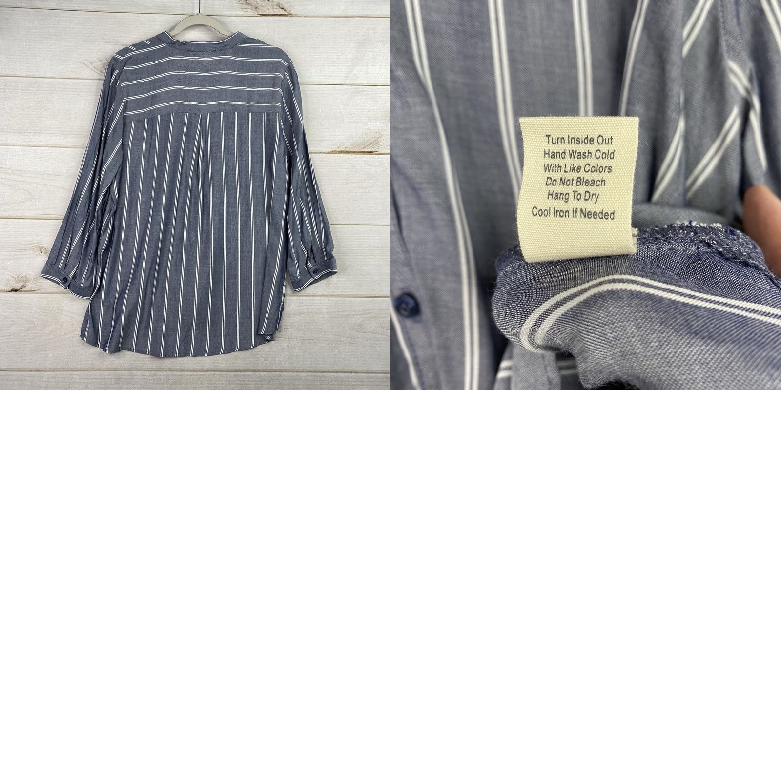 Vintage Sweet Wanderer Blouse Shirt XL Womens Blue Striped 3/4 Sleeve NWT Button Up Tie Neck Size XL / US 12-14 / IT 48-50 - 8 Thumbnail