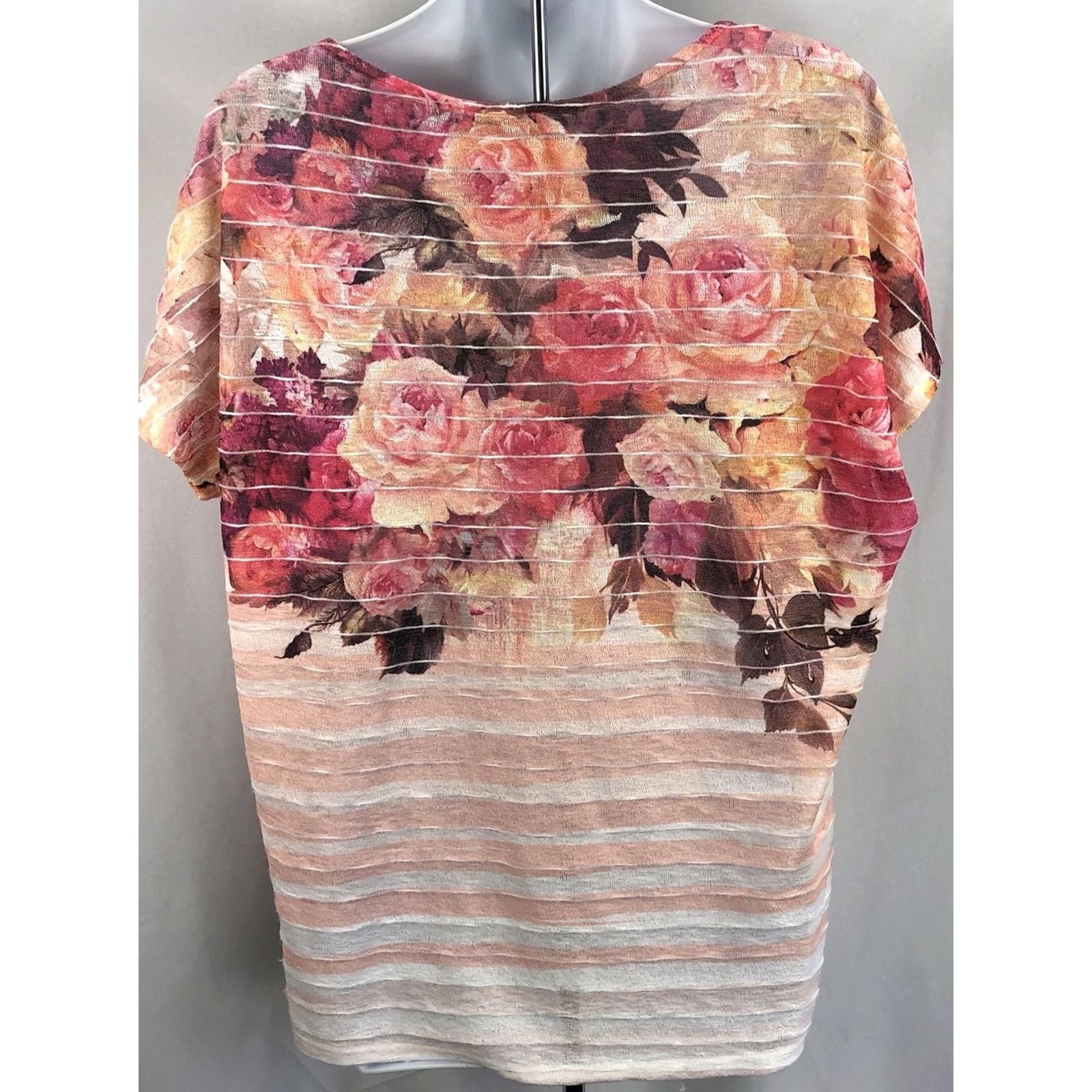 Vintage VINTAGE Dressbarn Blouse Shirt Womens M Pink-Peach Floral Roses Boatneck Dolman Sleeve Knit Top Bohemian Hippie Cottage Casual All Seasons Size M / US 6-8 / IT 42-44 - 3 Thumbnail