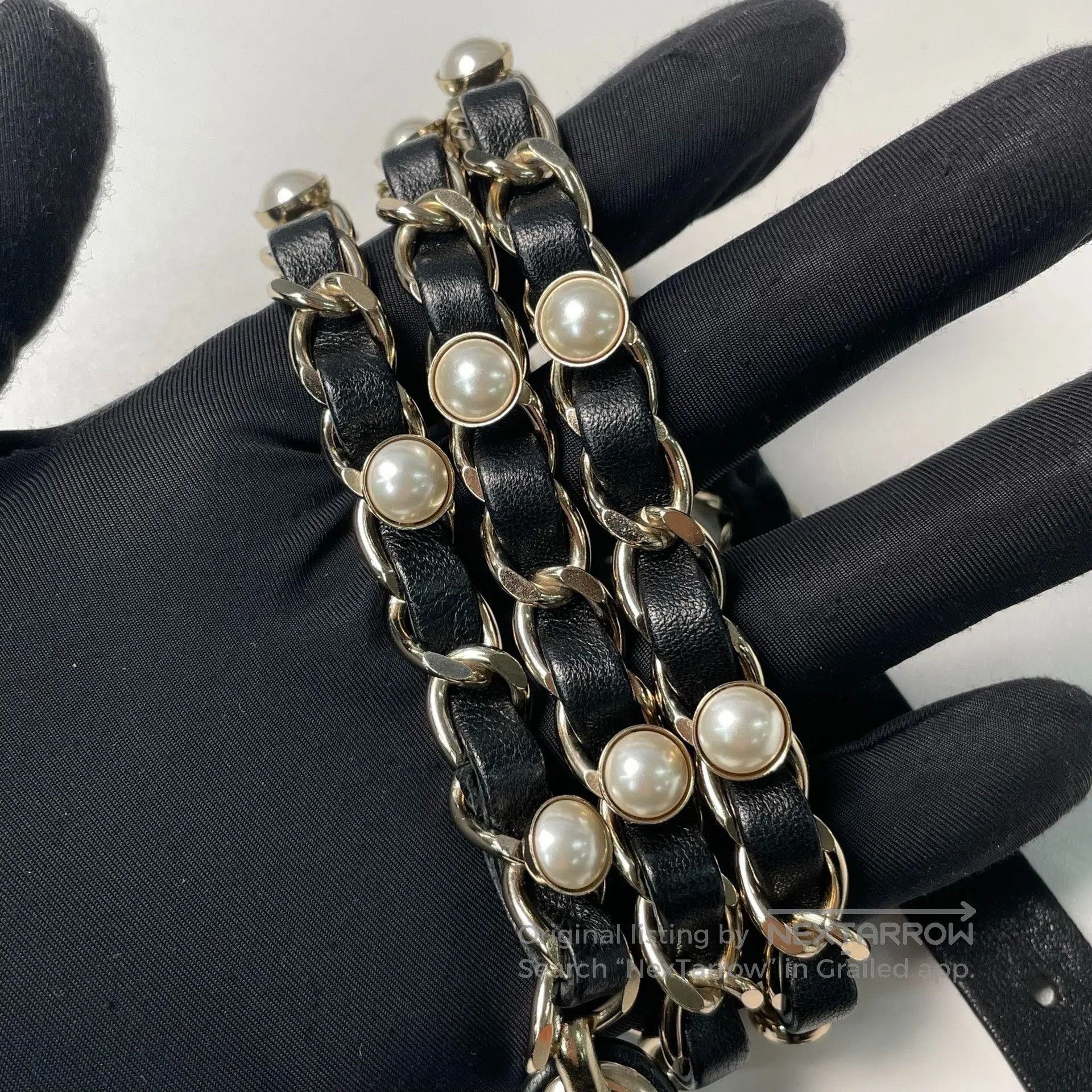 Chanel Chanel Black Leather Pearl Waist Chain. Size ONE SIZE - 2 Thumbnail