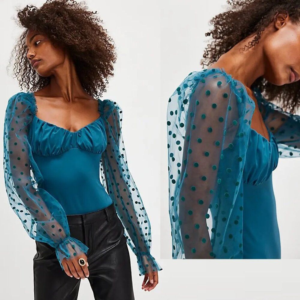 Free People NWT New Free People Molly At Midnight In Still Sea Bodysuit Size S / US 4 / IT 40 - 2 Thumbnail