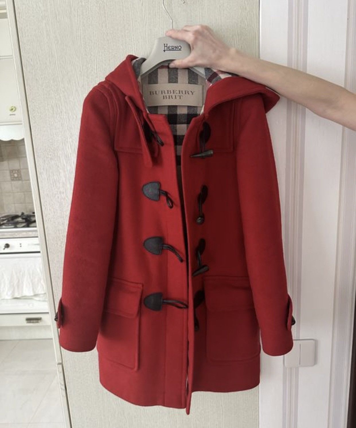 image of Burberry Wool Coat Luxury in Red, Women's (Size XS)