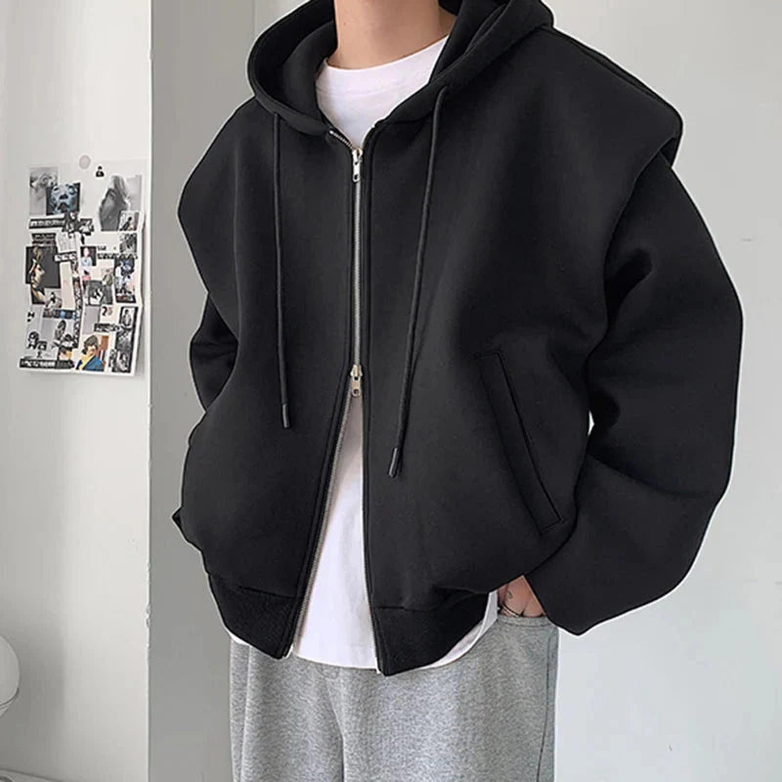 Vintage Exaggerated Shoulder Zip-Up Hoodie Size ONE SIZE - 10 Thumbnail