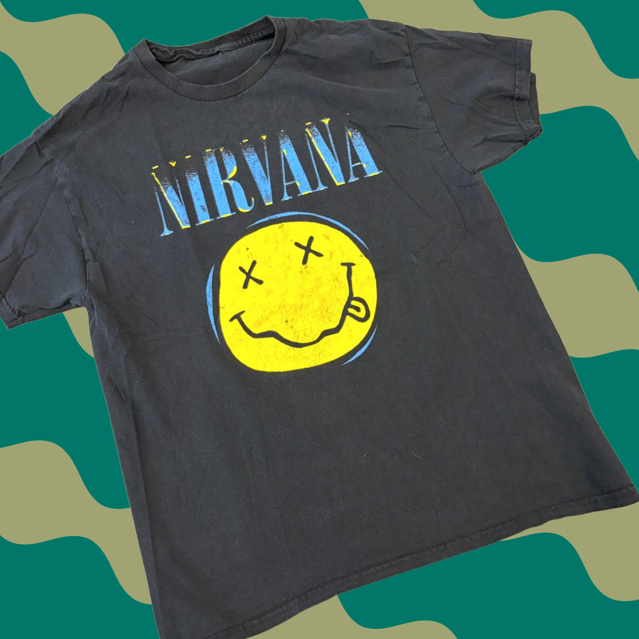 Vintage VINTAGE Nirvana Smiley Black Band Tour Graphic Short Sleeve Tee Men’s Large Shirt Mens L Size US 33 - 1 Thumbnail